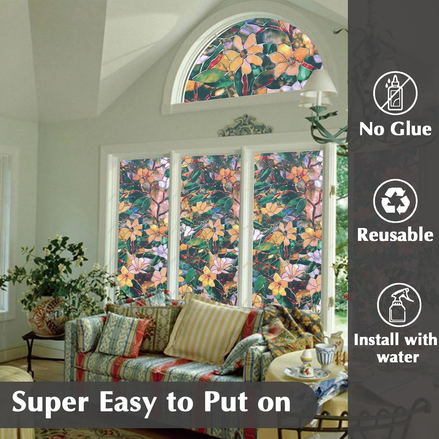 Película de privacidad para ventana, calcomanía decorativa extraíble de vidrio, vinilo 3D con bloqueo solar y UV, calcomanías para ventanas de