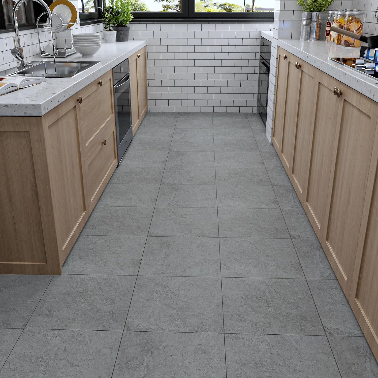 VaryStyle Paquete de 20 azulejos de vinilo impermeables para despegar y pegar, de 12 x 12 pulgadas, hormigón gris clásico, autoadhesivos,