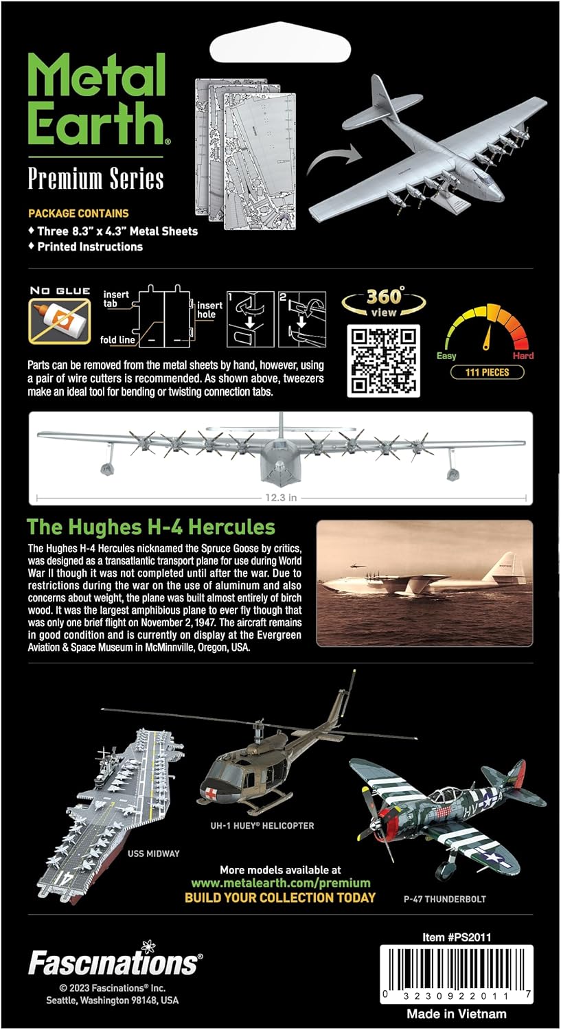 Fascinations Metal Earth Premium Series Hughes H-4 Hércules Spruce Goose – Kit de modelo de metal 3D con pinzas