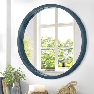 Espejo circular de pared redondo para baño, espejo de decoración circular para pared, marco de madera, espejo de maquillaje para casa de campo, sala Espejo circular de pared redondo para baño, espejo de decoración circular para pared, marco de madera, espejo de maquillaje para casa de campo, sala