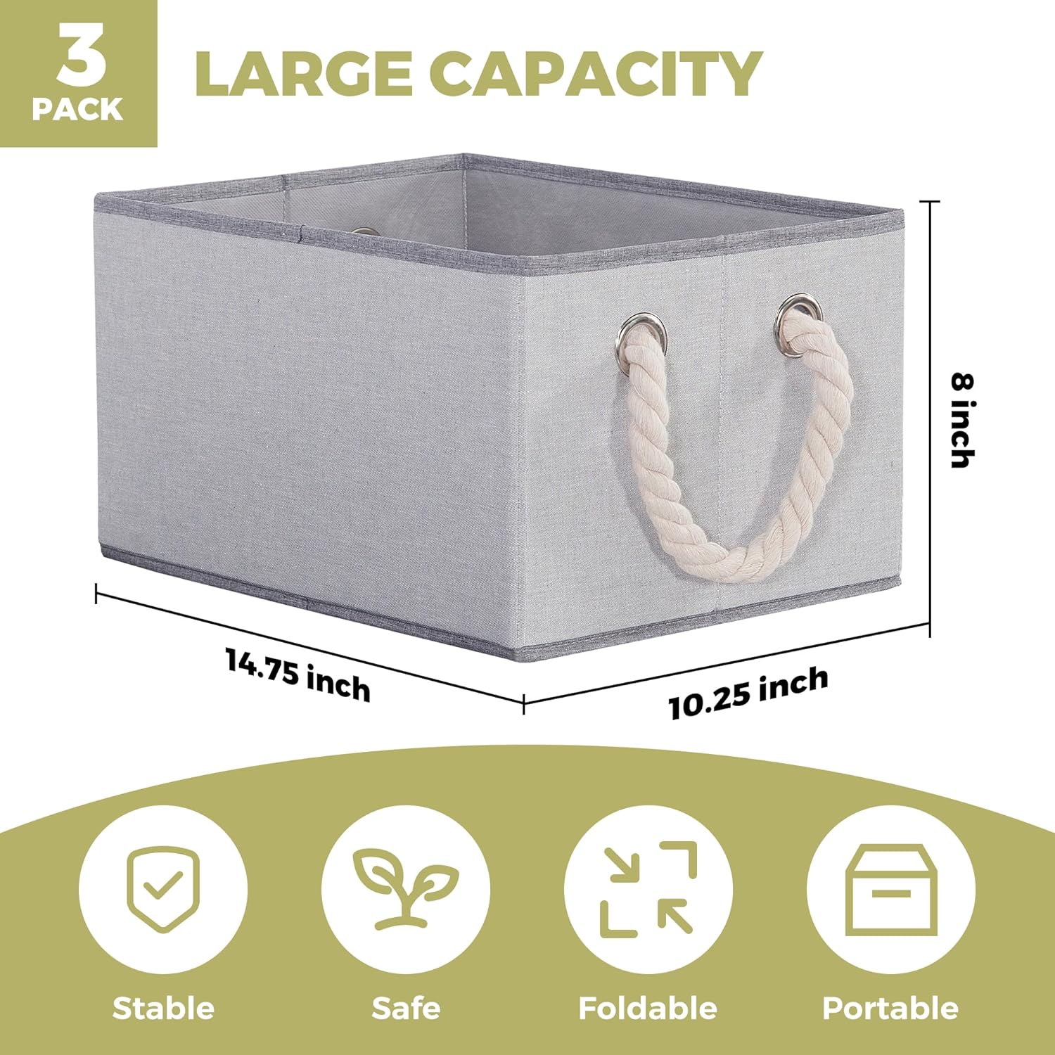Contenedores de almacenamiento plegables con asas, cestas de almacenamiento decorativas para organización de estantes, cajas de almacenamiento