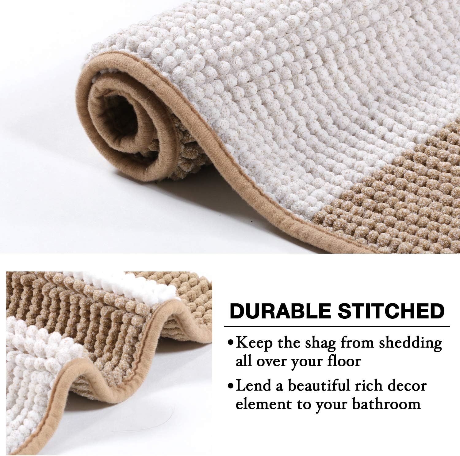Tapete de baño de felpa de chenilla de microfibra, diseño de rayas degradadas, ultrasuave, lavable, tapete de baño