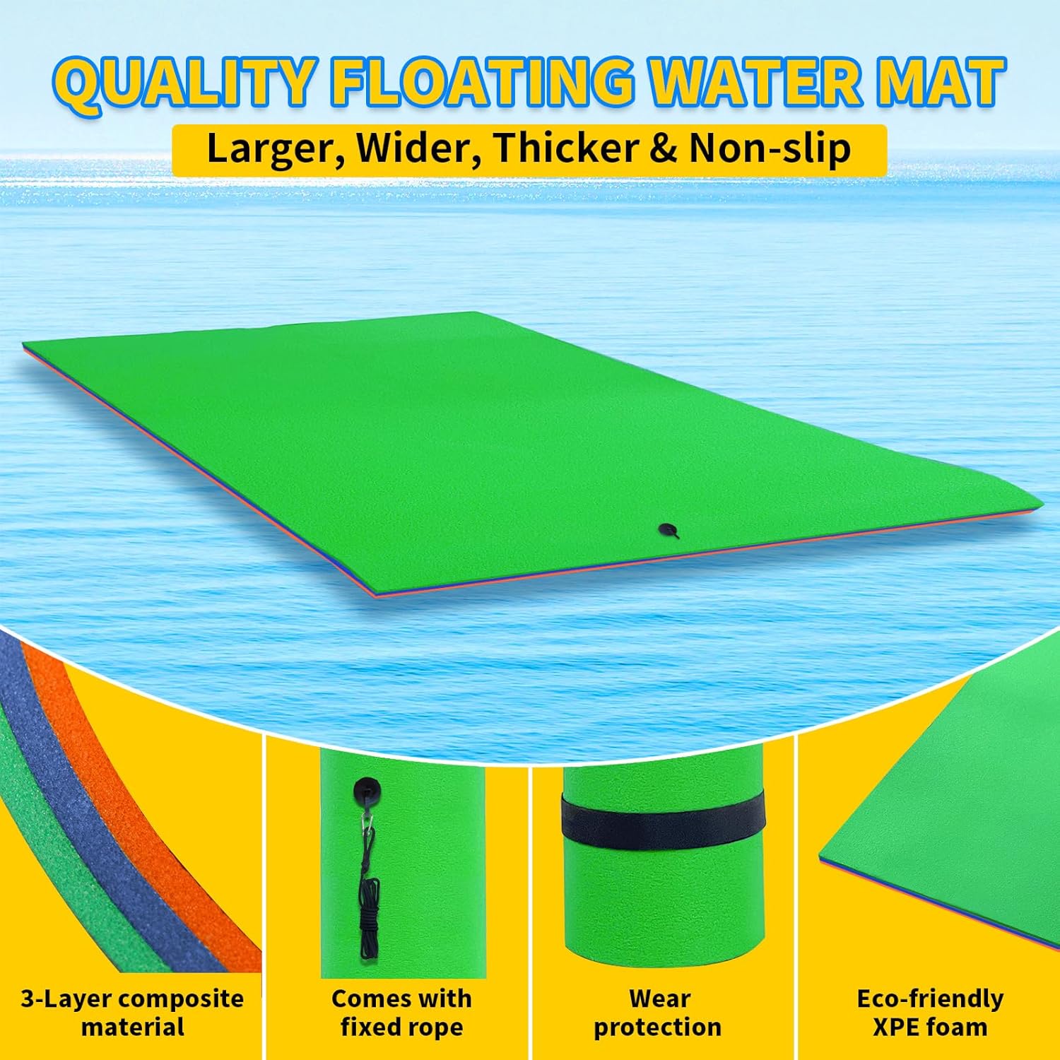 Lily Pad Floating Mat, 9’12’18’ Premium Floating Water Mat for Lake, 3-Layer Tear-Resistant XPE Foam, Giant Lily Pad for Water Recreation Pool,