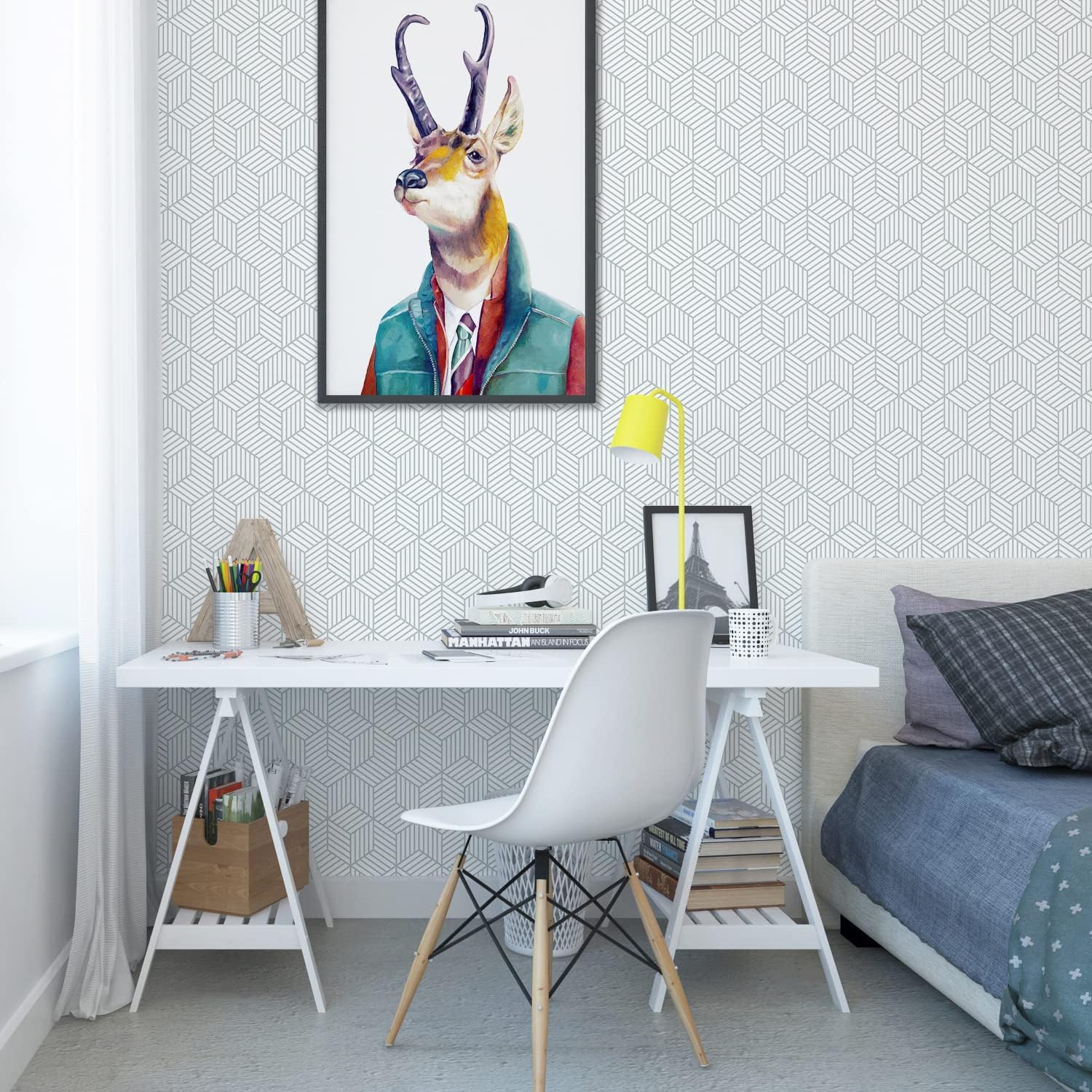 YAMANGU Papel tapiz geométrico extraíble para despegar y pegar, papel adhesivo autoadhesivo para reacondicionamiento de muebles y decoración del