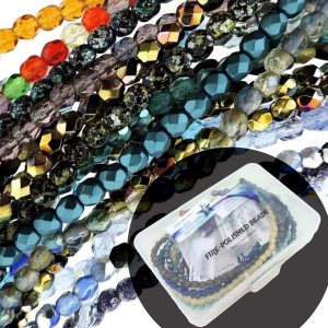 Cuentas redondas facetadas pulidas de fuego checo de 0.44 pulgadas, aproximadamente 500 unidades, 10 hebras, colores surtidos en contenedor de Cuentas redondas facetadas pulidas de fuego checo de 0.44 pulgadas, aproximadamente 500 unidades, 10 hebras, colores surtidos en contenedor de