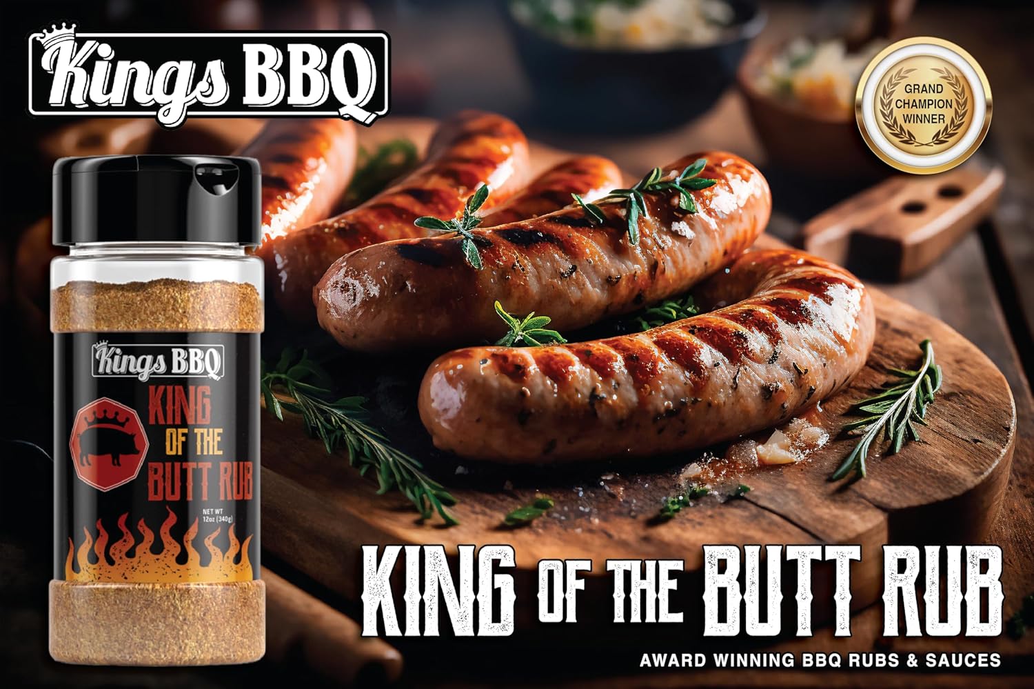 Kings BBQ King Of The Butt Rub Seasoning – Botella agitadora de 12 onzas – Paquete de 2