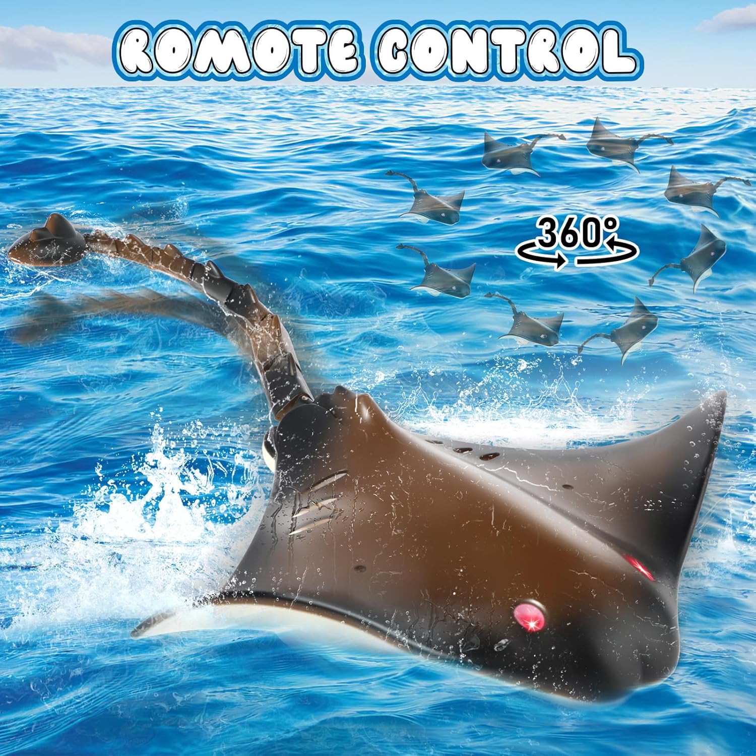 Juguete de manta rayo a control remoto, 2.4G de alta simulación de rayos diablos para piscina, bañera o lago, juguetes de barco RC para niños de 6