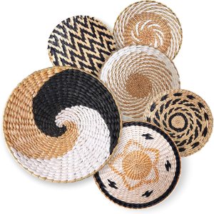 Juego de 6 cestas de pared tejidas para colgar, grandes, redondas, rústicas, rústicas, modernas, decoración de pared de ratán y seegrass hecha a Juego de 6 cestas de pared tejidas para colgar, grandes, redondas, rústicas, rústicas, modernas, decoración de pared de ratán y seegrass hecha a