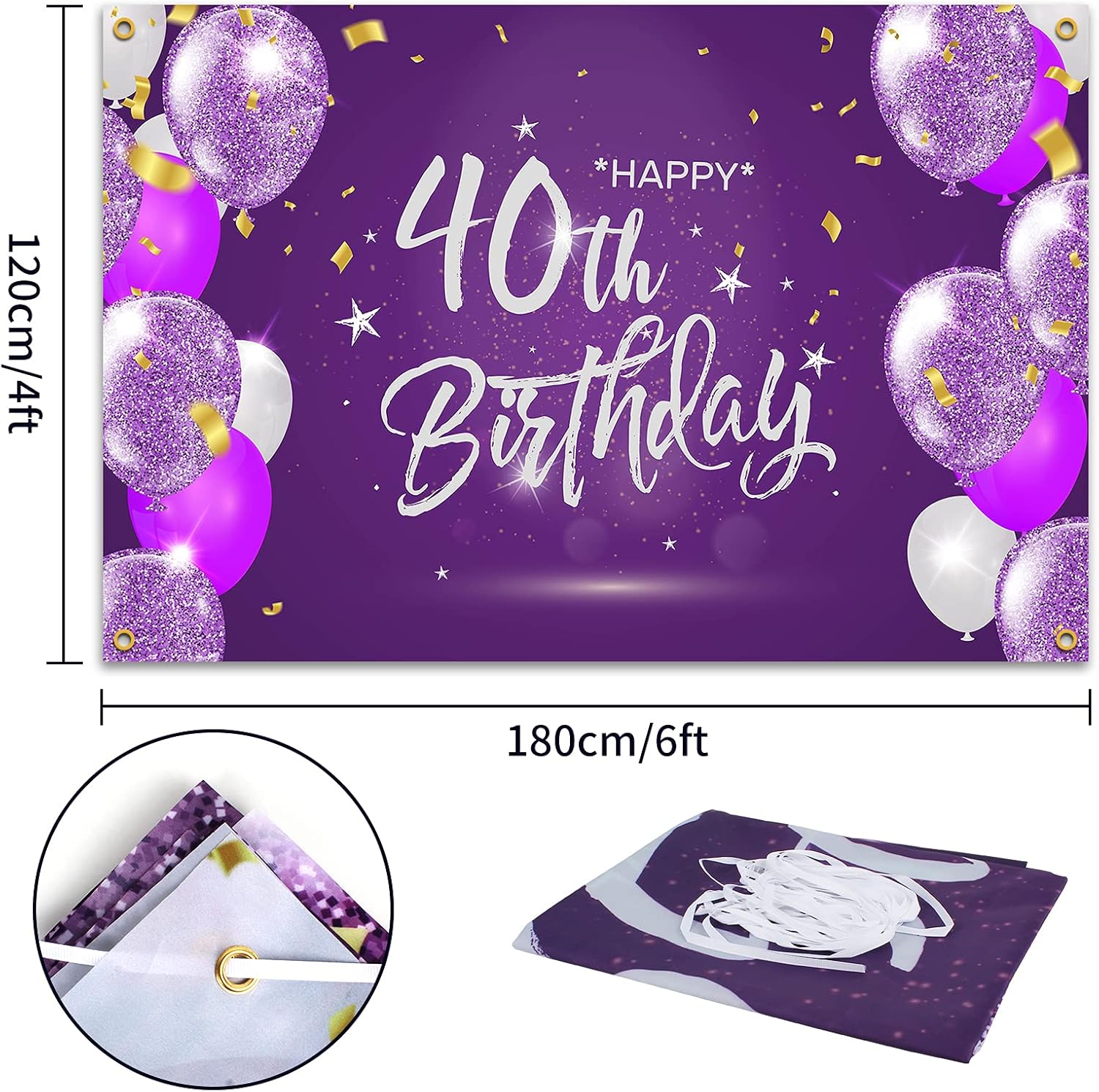 HAMIGAR Fondo de pancarta de feliz cumpleaños 40 de 6 x 4 pies, decoraciones de cumpleaños de 40 años, suministros de fiesta para mujeres, color