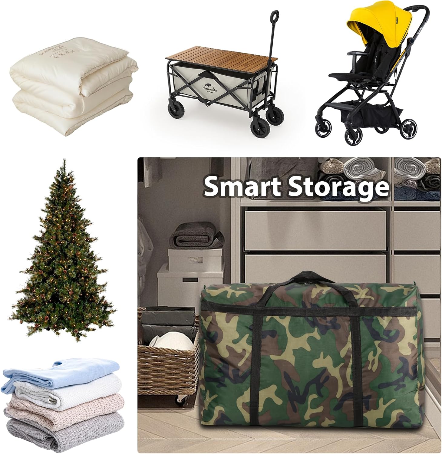 2 paquetes de bolsas de mudanza extra grandes de camuflaje de 100 L, bolsas de almacenamiento resistentes, asas envolventes de tela Oxford 600D,