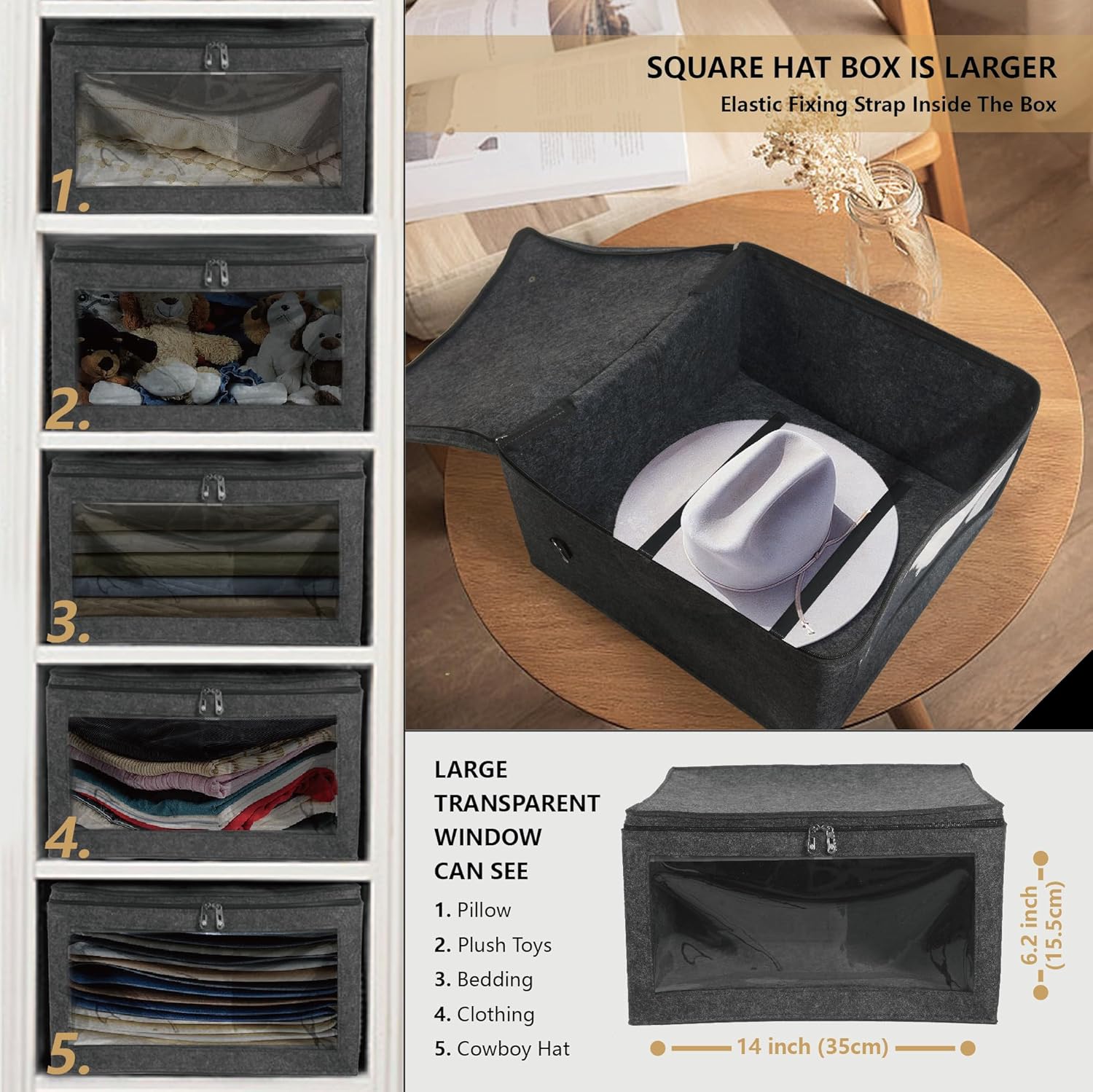Caja de almacenamiento de sombreros para sombrero de vaquero, funda de almacenamiento cuadrada plegable de ala ancha de viaje, organizador de