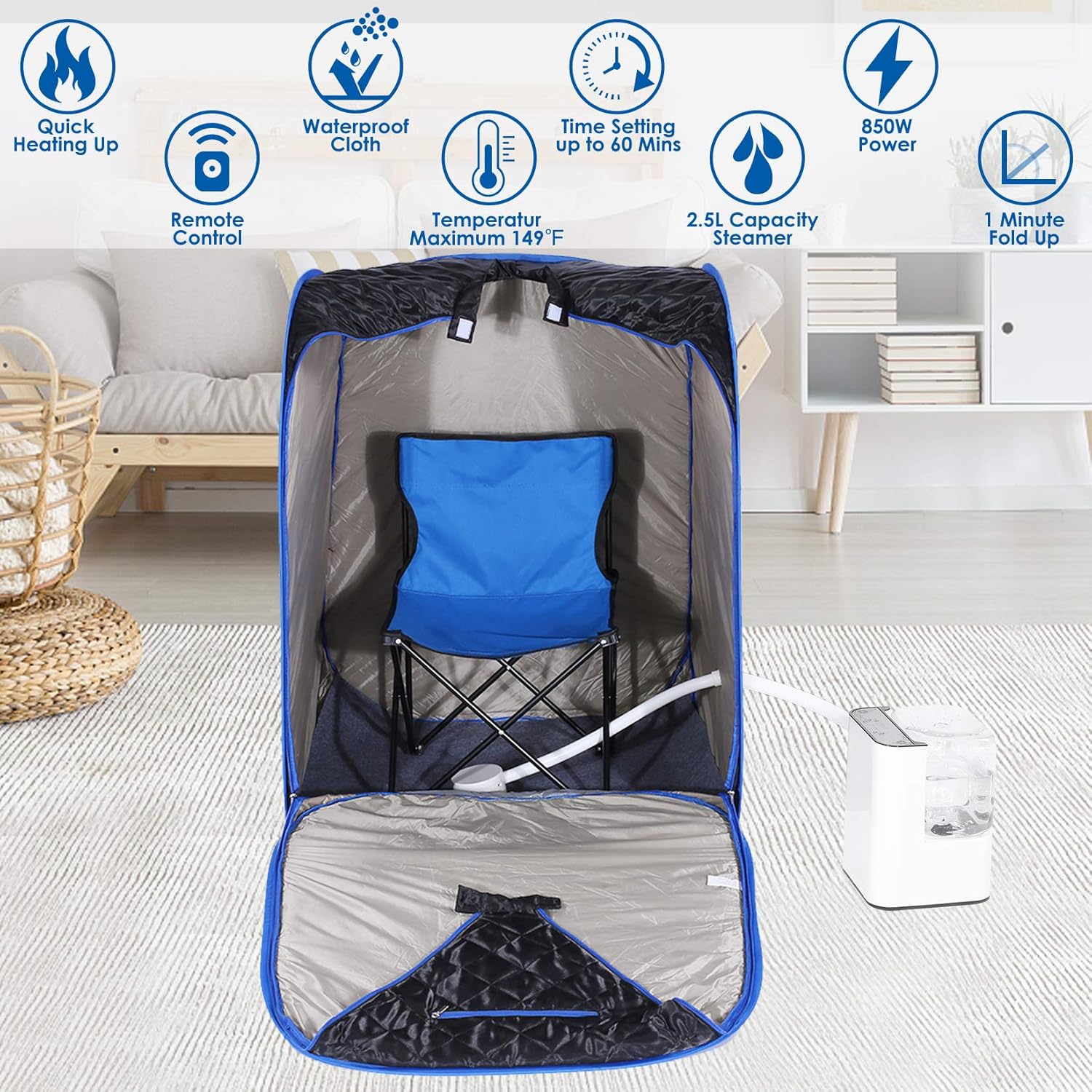 Spa de sauna de vapor portátil con control remoto, temperatura de 9 marchas, temporizador de 60 minutos, función de atomización, tienda de campaña