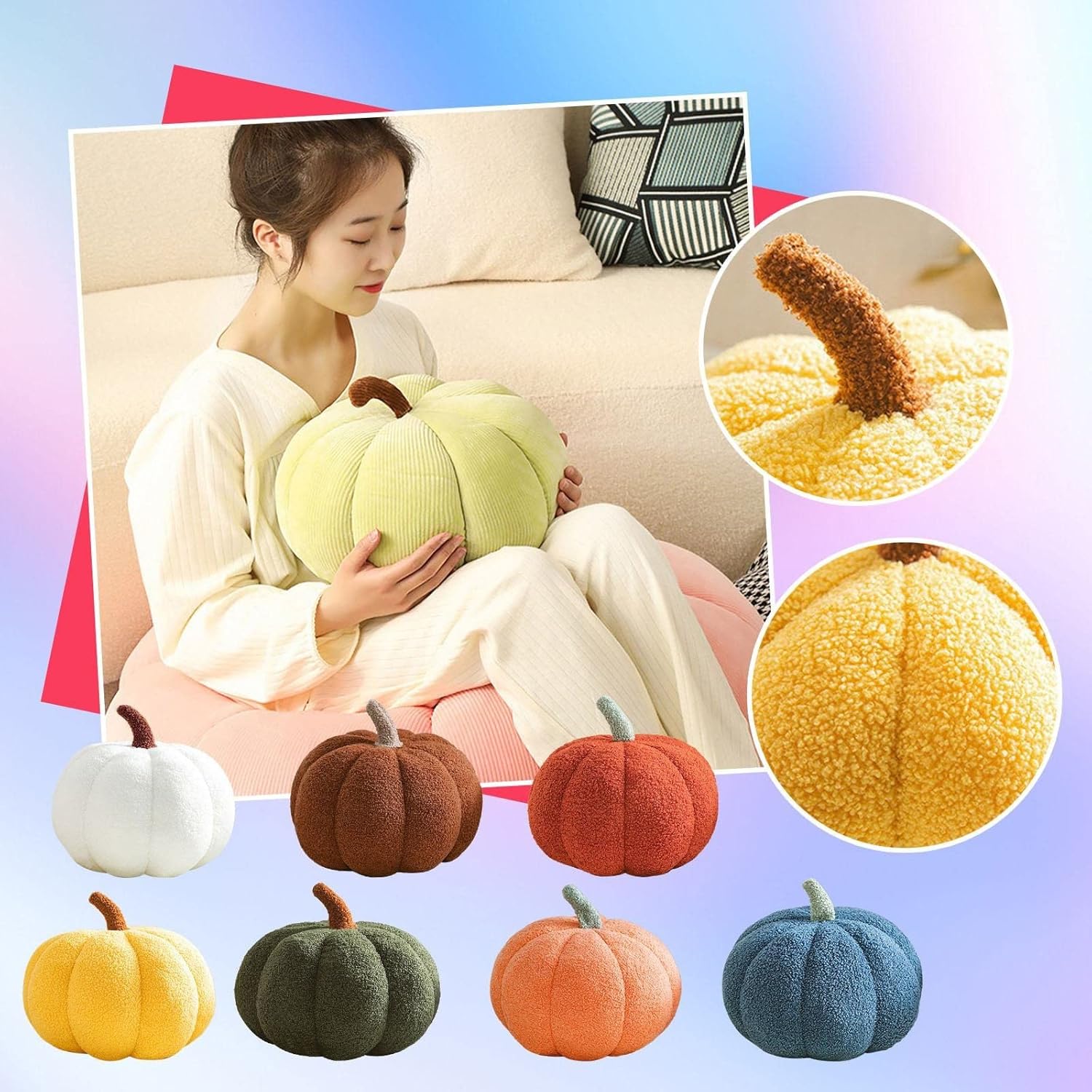 Almohada de calabaza, cojín de Acción de Gracias, almohada decorativa 3D de calabaza, cojín de felpa ultra suave, para automóvil, dormitorio, sofá,