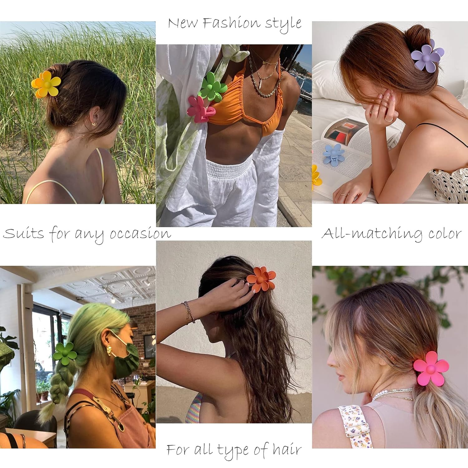 Pinzas para el pelo de flores, pinzas de flores mate para mujeres y niñas, cabello grueso, pinzas para el cabello pegajoso, agarre fuerte