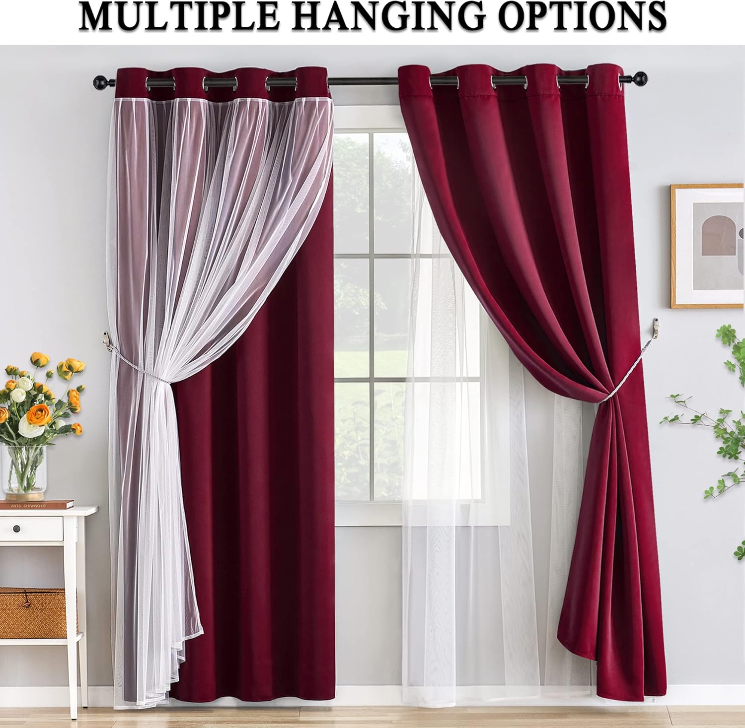 Kinryb Cortinas opacas cortas para decoración de Navidad, con superposición blanca transparente, 2 capas, insonorizadas, para sala de estar,