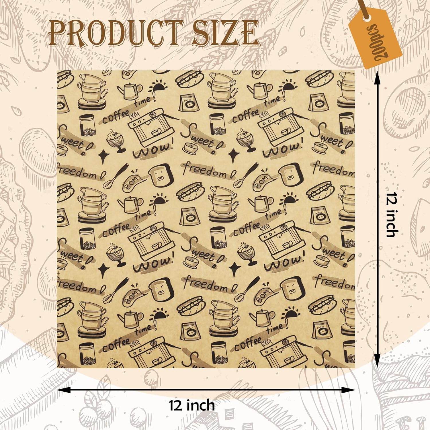 200 hojas de papel para alimentos, papel de envoltura de alimentos resistente a la grasa de 12 x 12 pulgadas, forro de cesta de sándwich de
