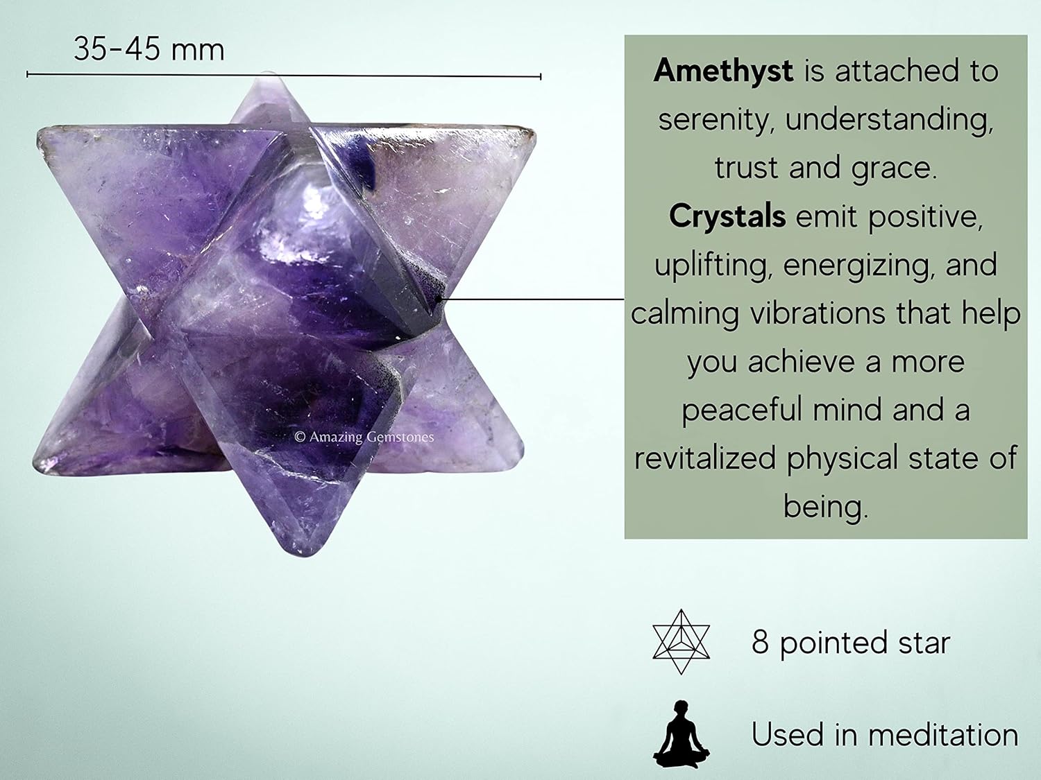Amatista Merkaba Crystal – 1.5″ Pulgadas 3D Metatrones Cubo Cristal Merkaba