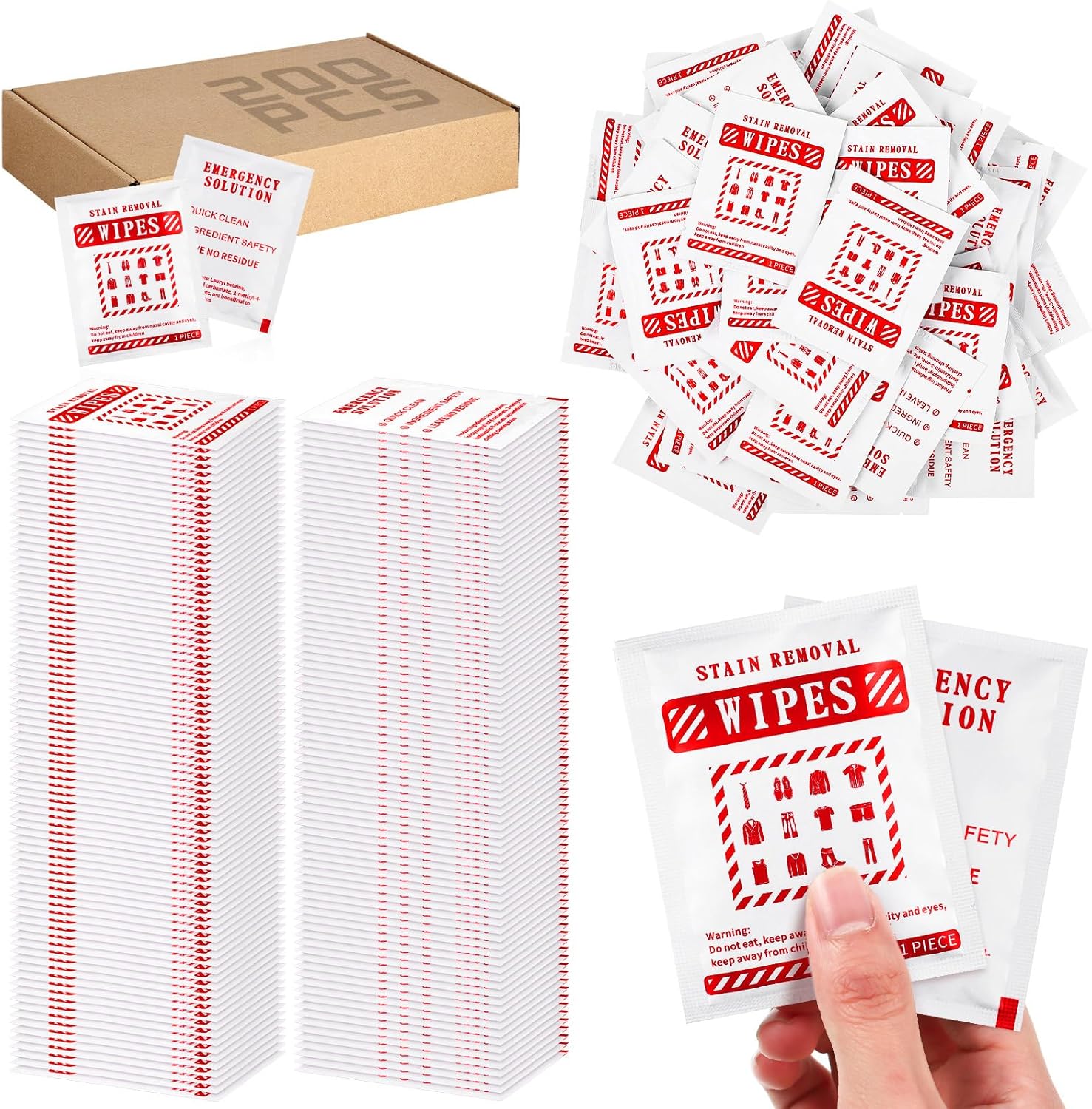 200 toallitas quitamanchas envueltas individuales, mini toallitas quitamanchas para ropa, tela para lavandería, alfombra para bebés, comedores de