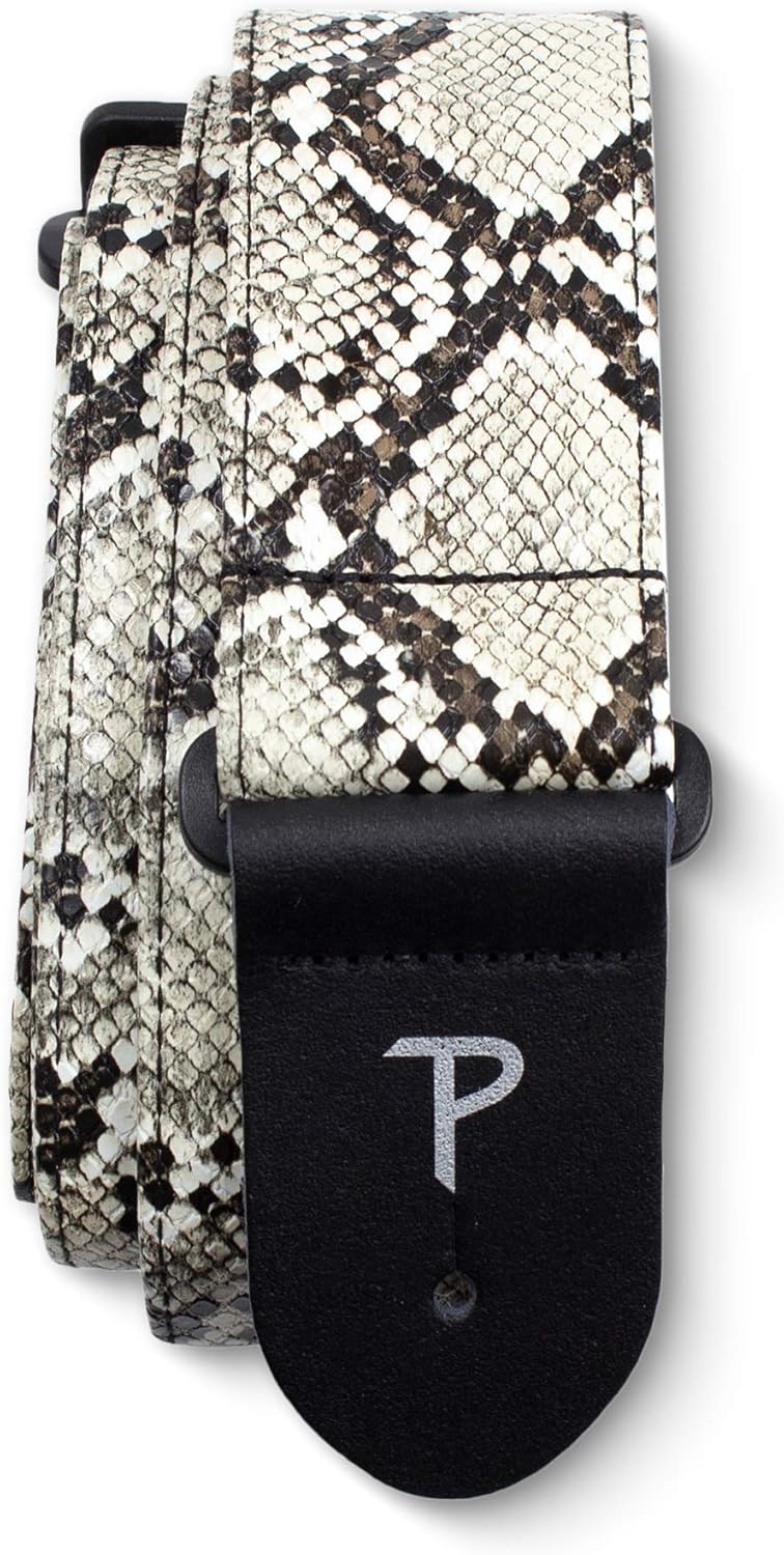 Perris Correa de cuero para guitarra  Piel de serpiente sintética  Correa de guitarra eléctricaacústica  bajo  Correa con patrón jacquard ajustable