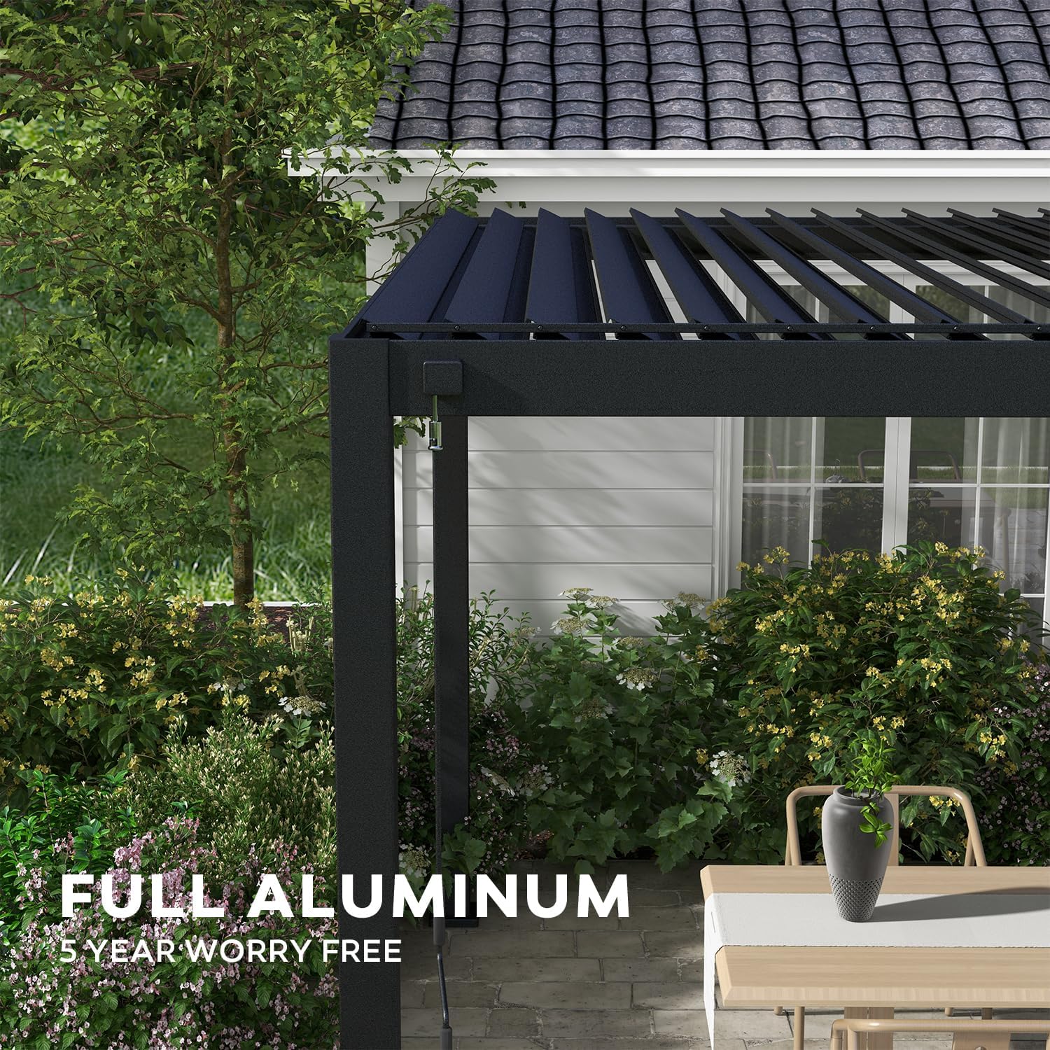 MIRADOR Pergola con listones 111DA, 10 pies x 10 pies, doble rejilla de aluminio, marco de aluminio completo, techo ajustable, duradera, carbón