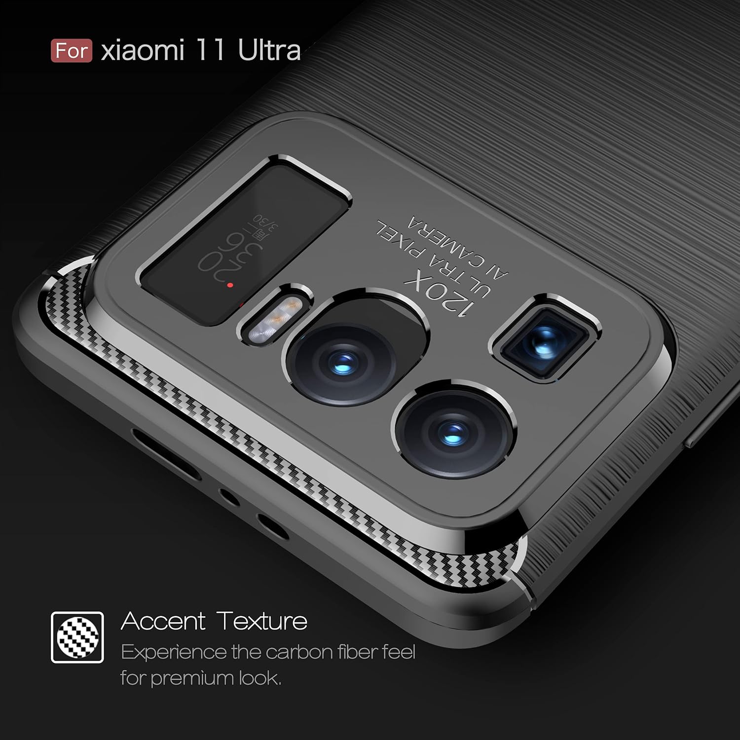 Funda compatible con Xiaomi Mi 11 Ultra, cubierta de diseño de textura de fibra de carbono, funda de absorción de impactos diseñada para Xiaomi Mi