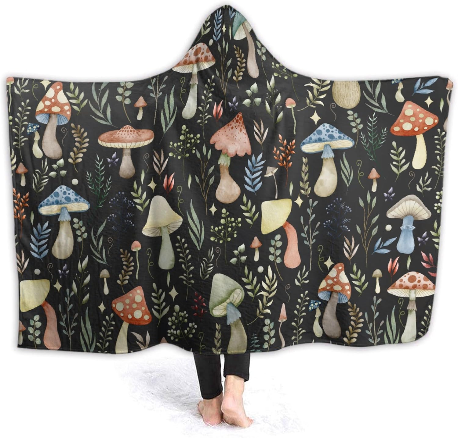 Manta con capucha de hongos, regalos para mujeres, manta de franela de vellón suave con hongos, manta para todas las estaciones, mantas decorativas