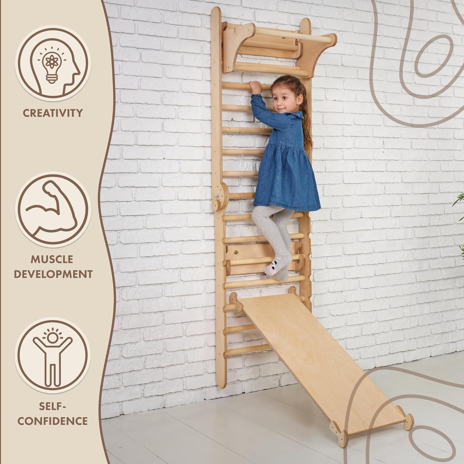 Escalera sueca Gimnasio para niños – Montessori Play Gym Escalada Set – Juguetes de escalada de madera para niños pequeños de 1 a 3 años
