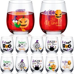 12 copas de vino de Halloween de 12 onzas, copas de vino de brujas, copa de vino de Halloween, sin tallo, copa de vidrio para fiesta de Halloween, 12 copas de vino de Halloween de 12 onzas, copas de vino de brujas, copa de vino de Halloween, sin tallo, copa de vidrio para fiesta de Halloween,