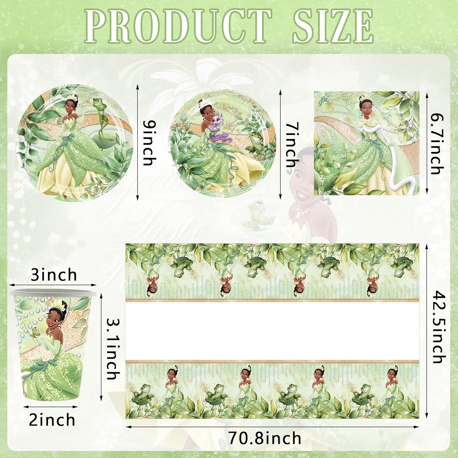 81 piezas de suministros para fiesta de cumpleaños Tiana, el juego de vajilla de princesa Tiana incluye 40 platos, 20 servilletas, 20 vasos de
