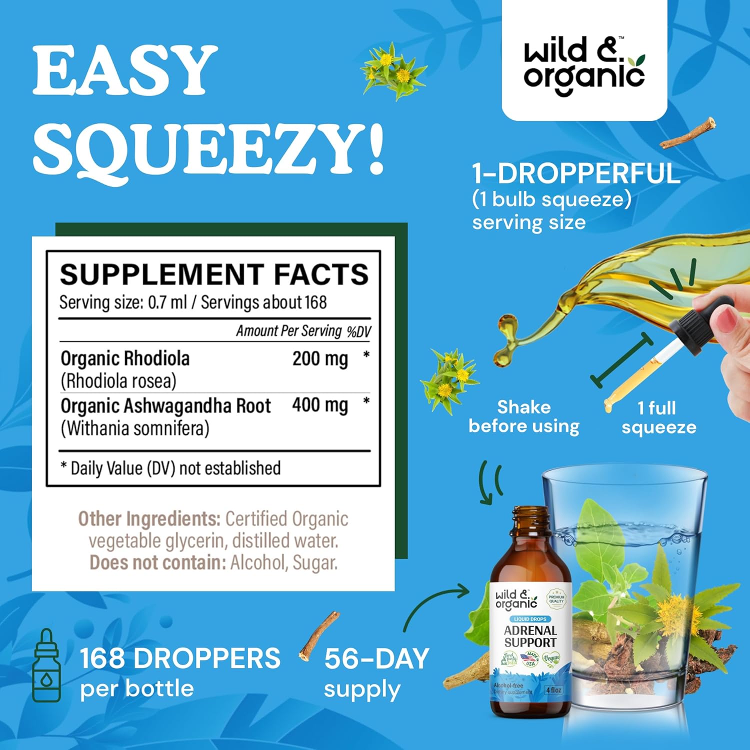 Adrenal Health Daily Support – Suplemento natural de fuerza suprarrenal para mujeres y hombres – Complejo de gotas líquidas suprarrenales con