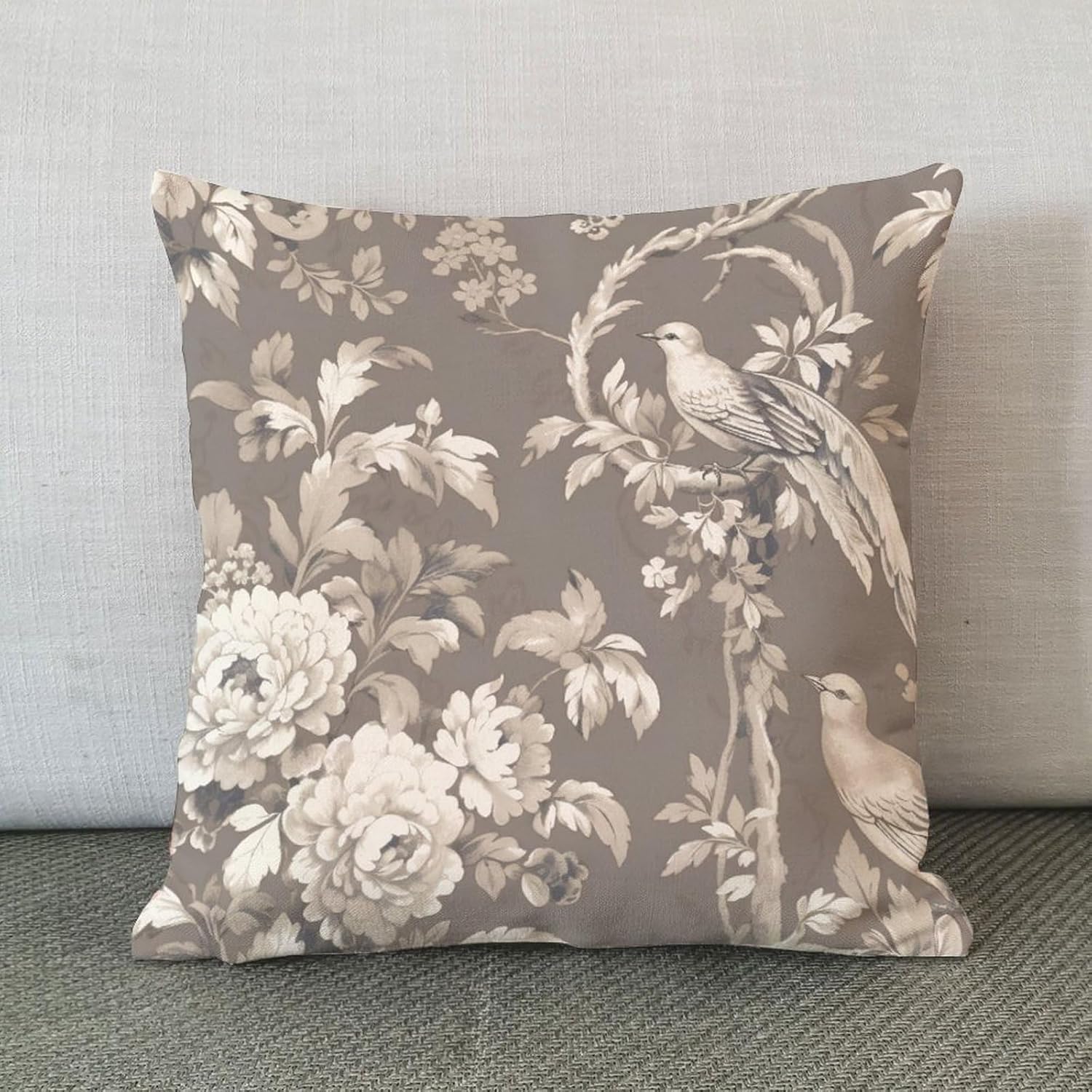 MangGou Fundas de almohada estilo chinoiserie de color tostado floral de 22 x 22 pulgadas, funda de almohada de inspiración asiática Eurosham Accent