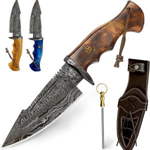 Cuchillo de caza de Damasco hecho a mano de 10 pulgadas con funda  Cuchillos de caza de hoja fija para hombres  Cuchillo EDC de hoja fija con mango Cuchillo de caza de Damasco hecho a mano de 10 pulgadas con funda  Cuchillos de caza de hoja fija para hombres  Cuchillo EDC de hoja fija con mango