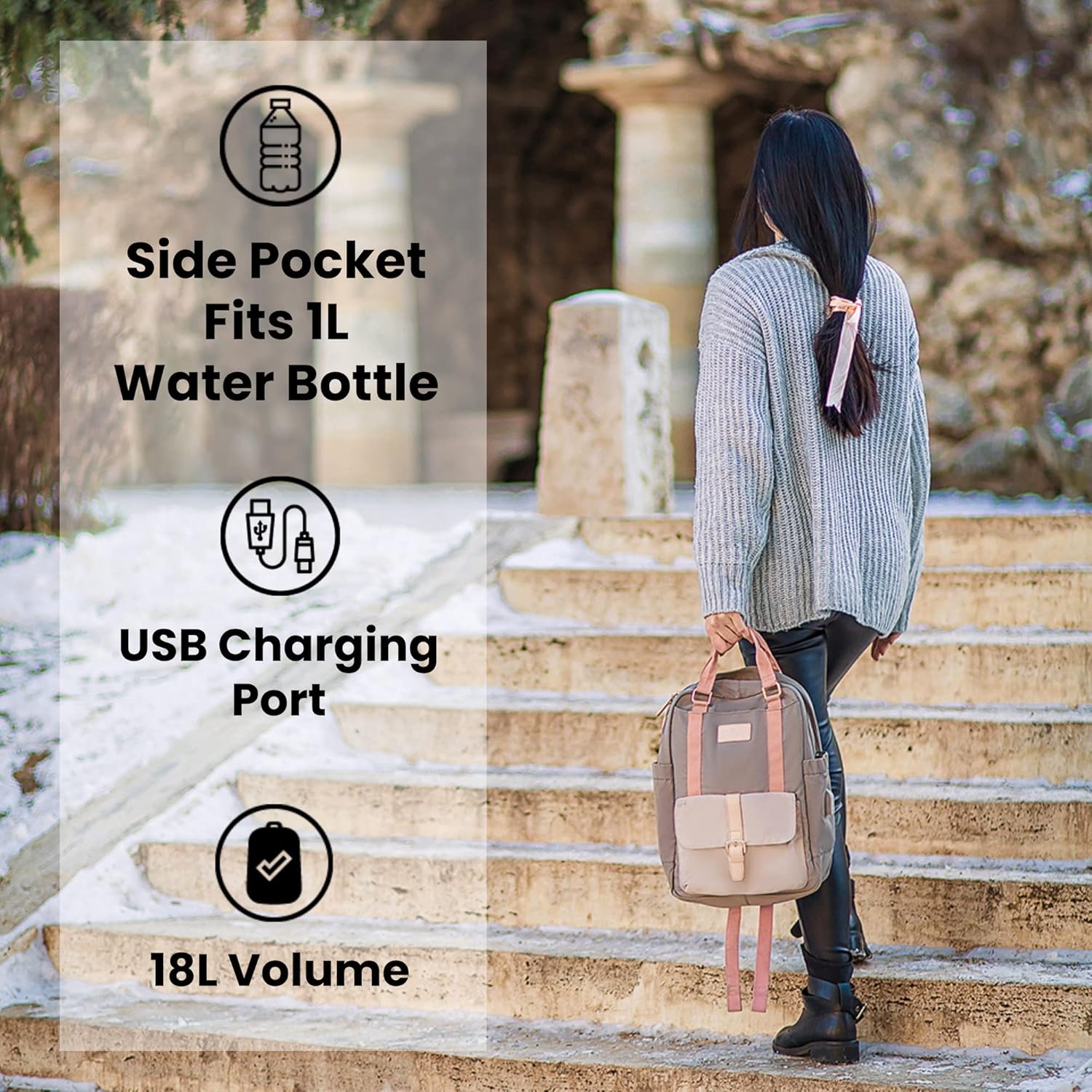 Nordace Eclat – Mochila ligera para laptop con puerto de carga USB para uso diario, viaje o trabajo, 15.6 pulgadas, Gris, Mochilas de viaje