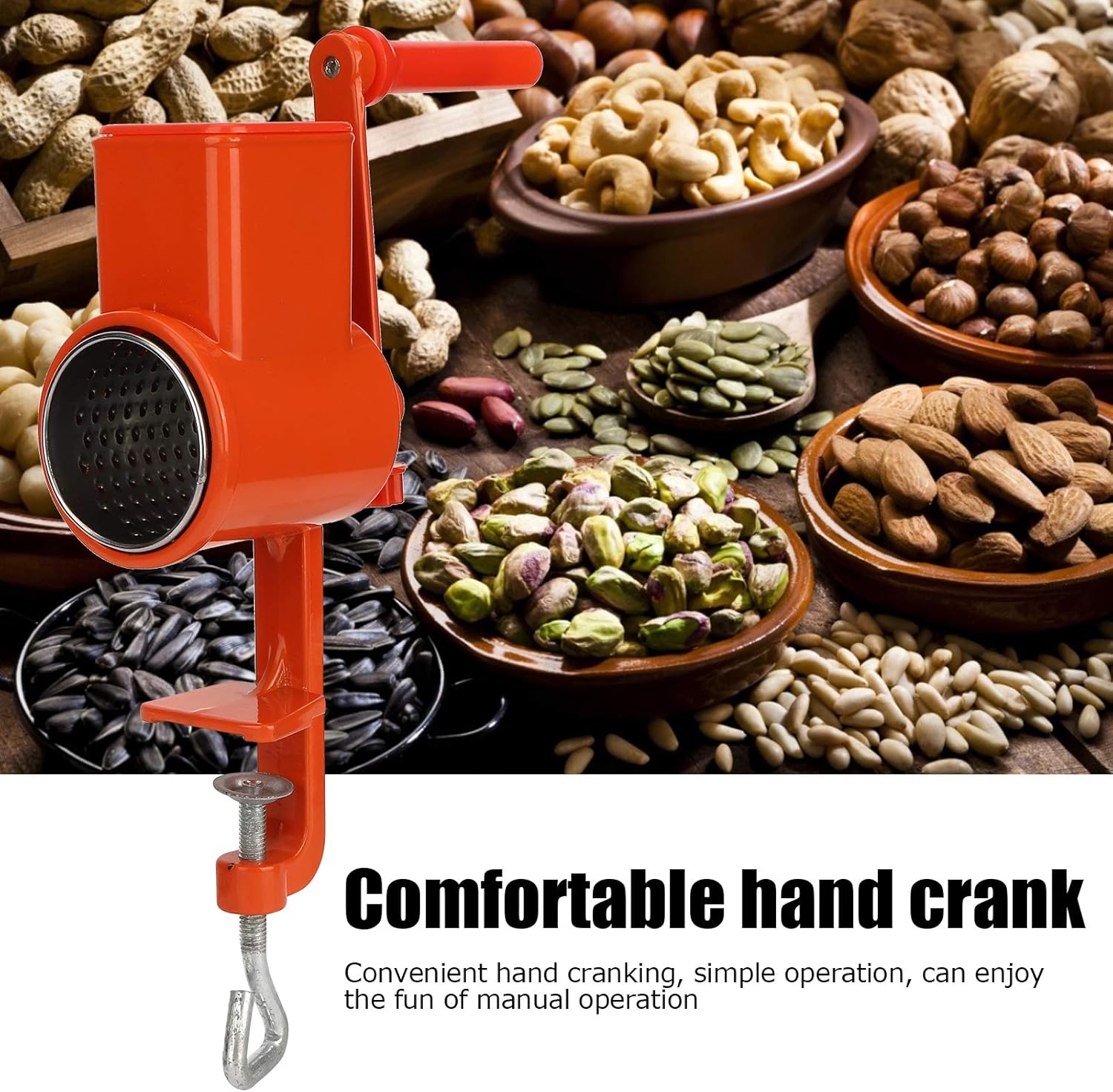 Molino de grano manual, molinillo de grano manual, herramienta de molienda de manivela de aluminio ajustable para nueces, maíz, frijoles, trigo,