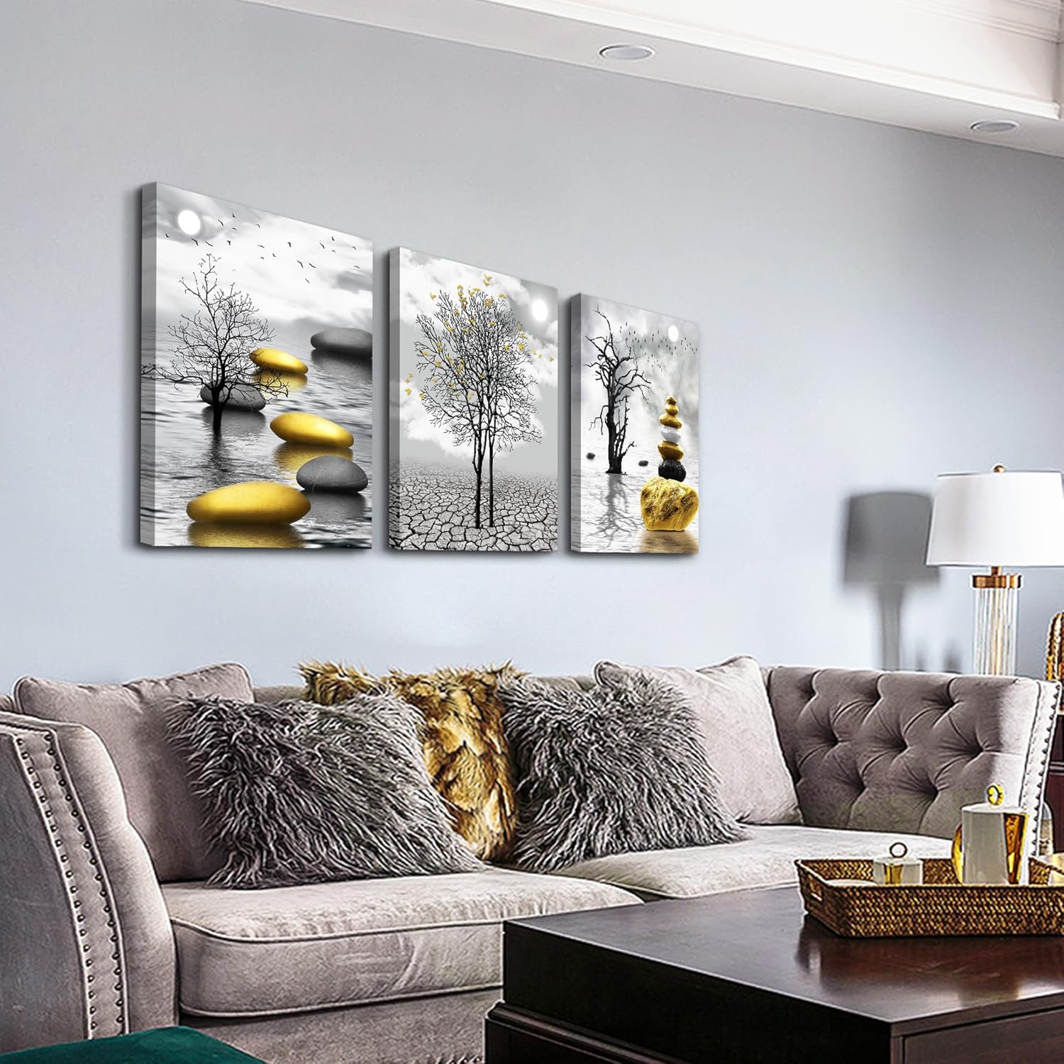 Lienzo decorativo de pared para sala de estar, decoración de pared para dormitorio, imágenes abstractas amarillas para pared, baño, pinturas en