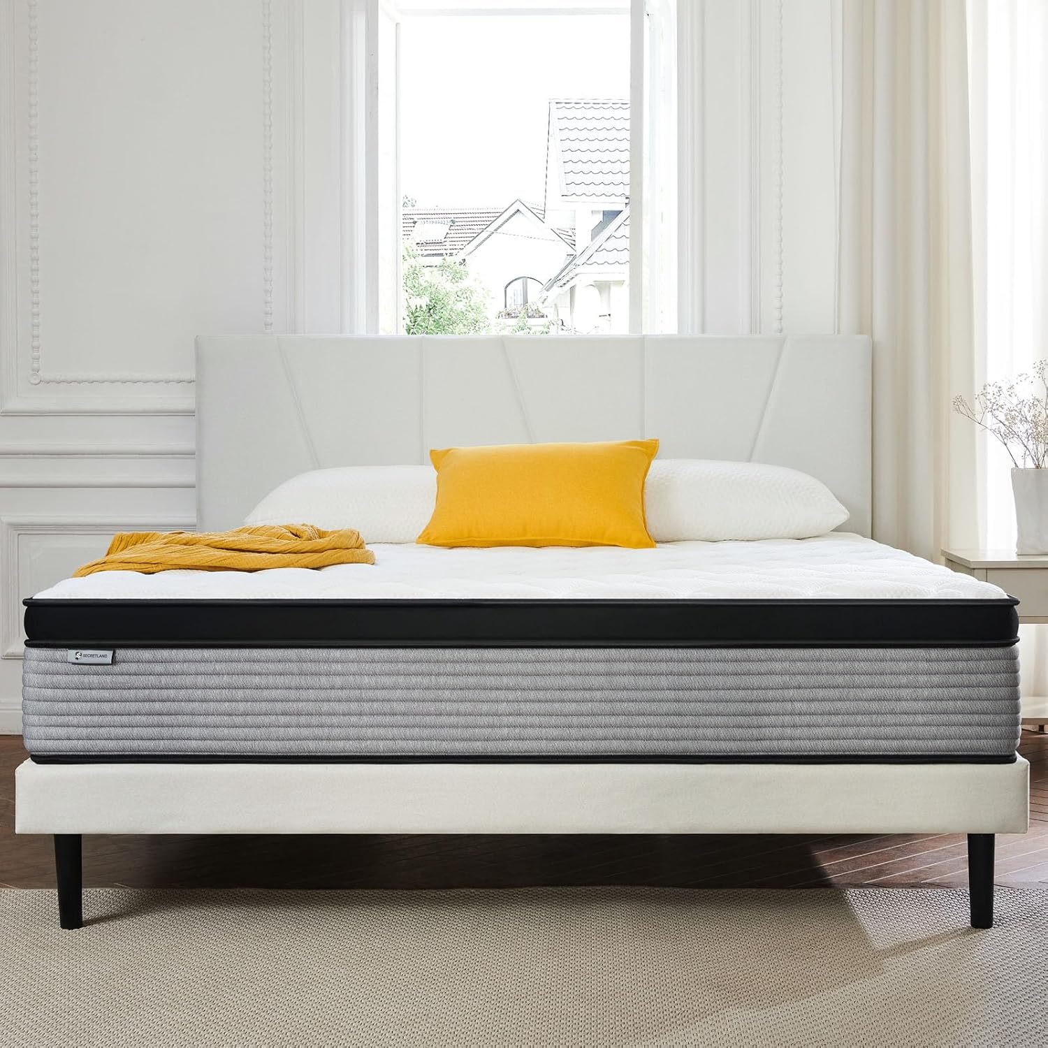 S SECRETLAND Colchón de tamaño Queen, colchón híbrido de espuma viscoelástica de 11 pulgadas y resortes individuales en bolsillo, cama en una caja
