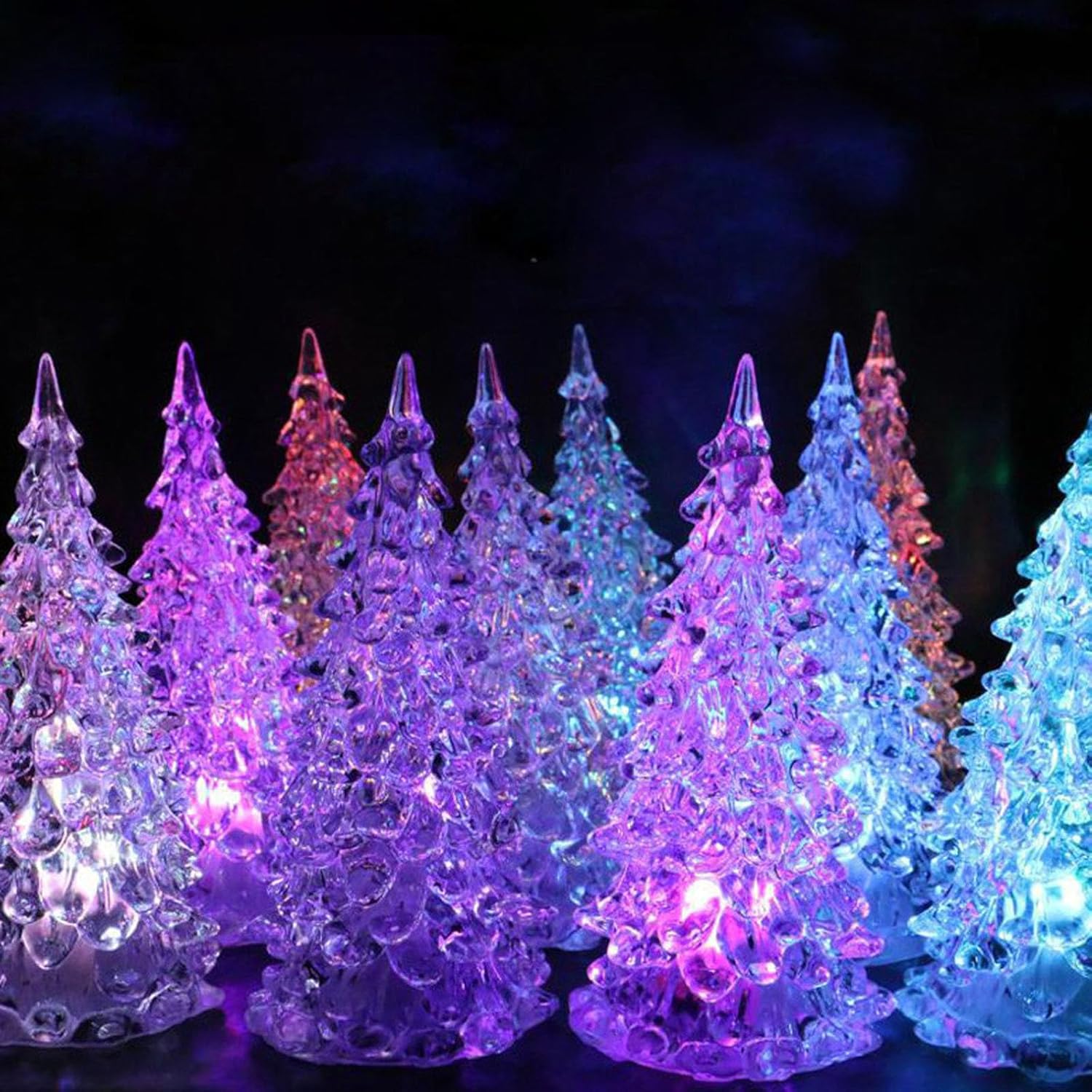 Sayoc Paquete de 3 árboles de Navidad LED acrílicos azules, juego 2023 con 7 luces que cambian de color, perfecto para decoración navideña