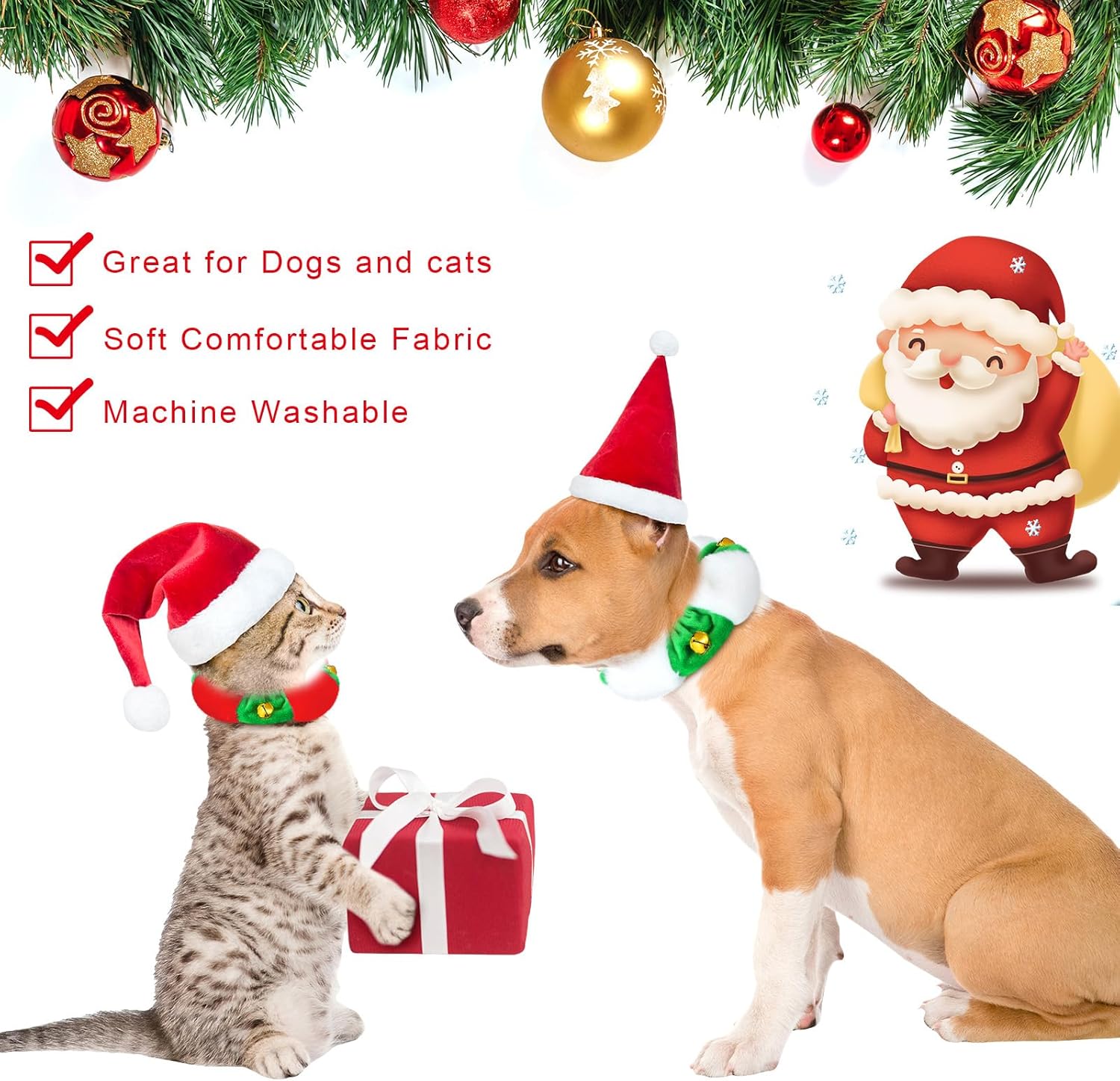 3 piezas de collar de cascabel de peluche navideño para perro, blanco, rojo, verde, elástico, festivo, día festivo, collar elástico de Navidad para