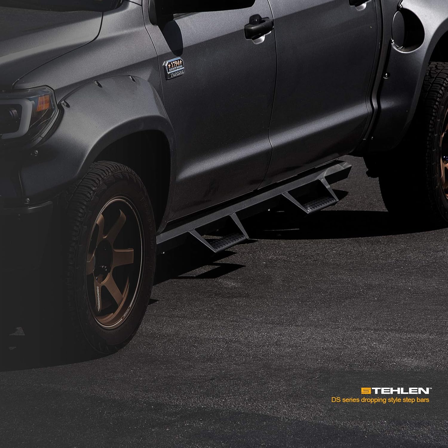 642167819097 Compatible con Toyota Tacoma Access (extendido) 2005-2022 – Estribos de riel Nerf para cabina, color negro mate