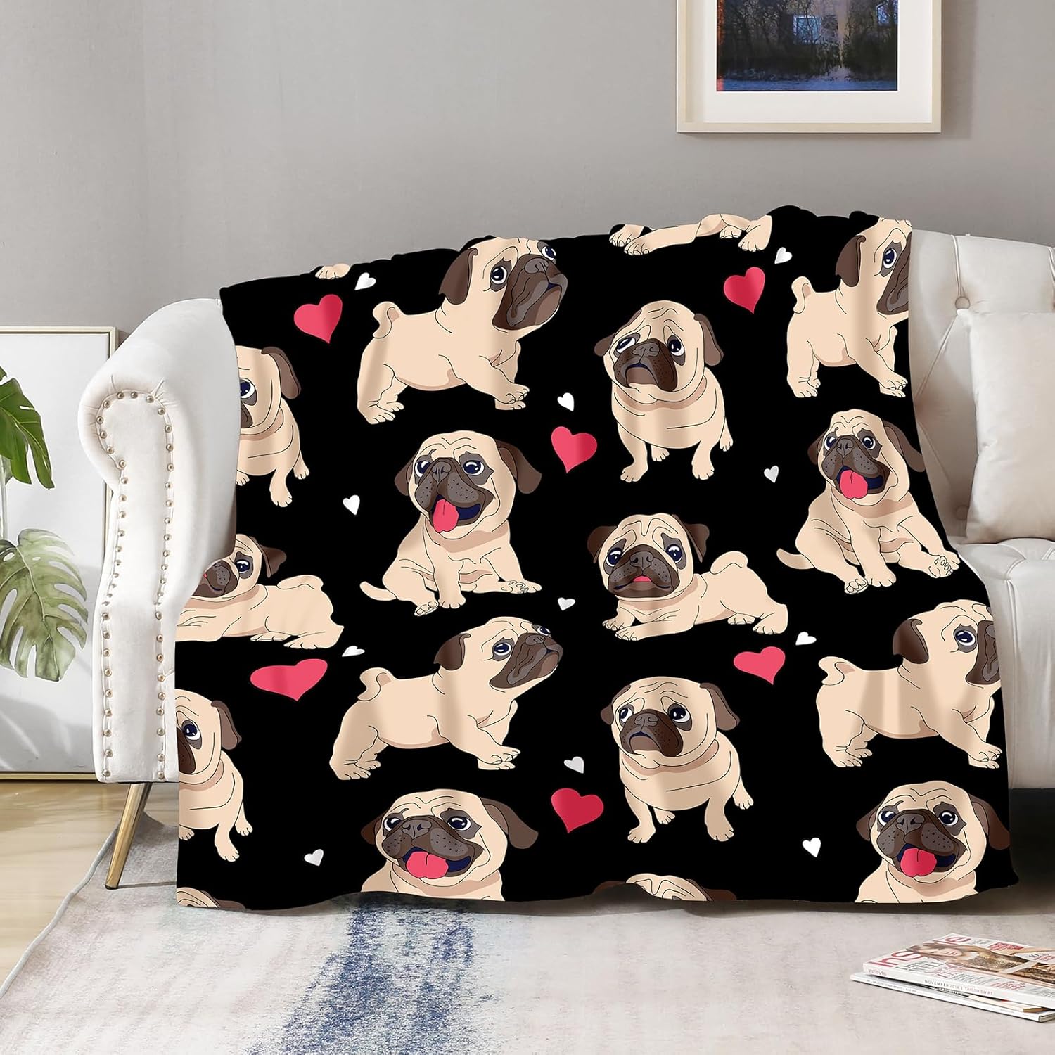 Manta de Pug regalos para niños y adultos, manta para amantes de los cachorros de los perros pug para niños, niñas y hombres, decoración de la sala
