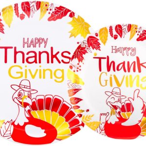 NOCCUR 60 platos de plástico de Acción de Gracias, platos de Acción de Gracias, platos de plástico dorado resistente, incluyen 30 platos llanos de NOCCUR 60 platos de plástico de Acción de Gracias, platos de Acción de Gracias, platos de plástico dorado resistente, incluyen 30 platos llanos de