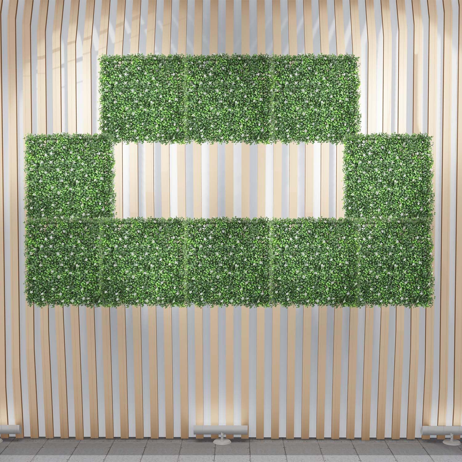 ECOOPTS Panel de madera de boj artificial de 20 x 20 pulgadas con valla de flores, panel de vegetación, valla de privacidad, decoración de hiedra