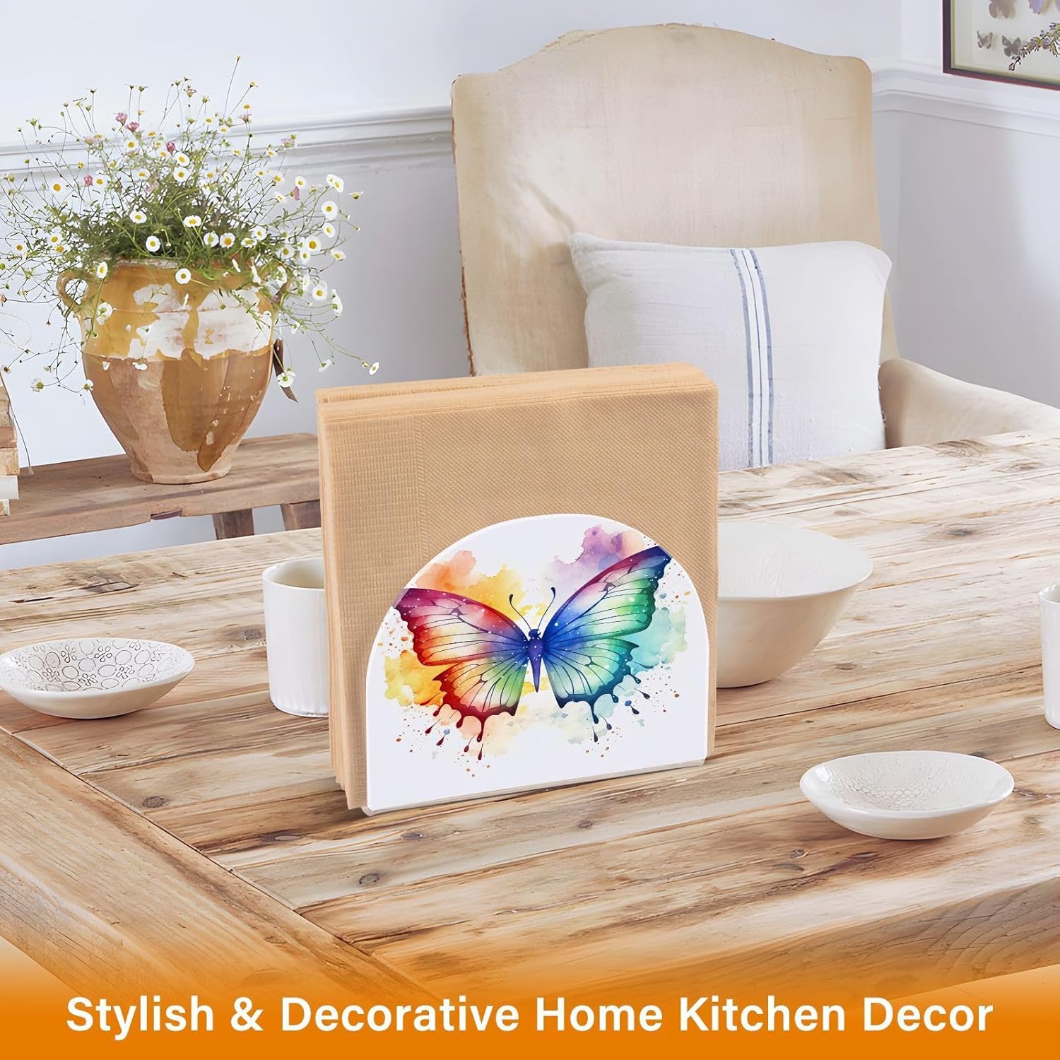 Butterfly Waterful Napkin Holder for Table Standing Napkin Holders Modern Napkin Dispenser Acrylic Napkin Holder Tissue Dispenser for Cocktail Home