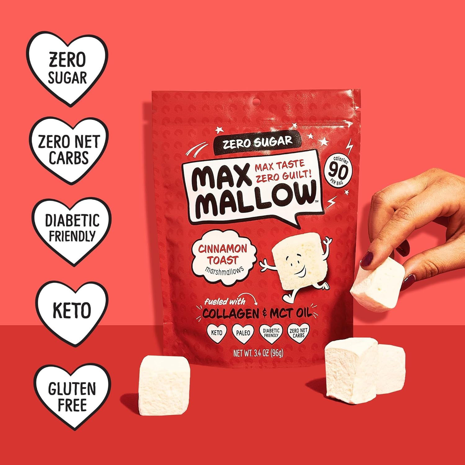 Know Brainer Max Mallow – Tostada de canela – Malvaviscos sin culpa y sin azúcar – Bajo en carbohidratos, cero grasas, sin gluten y cetogénico –