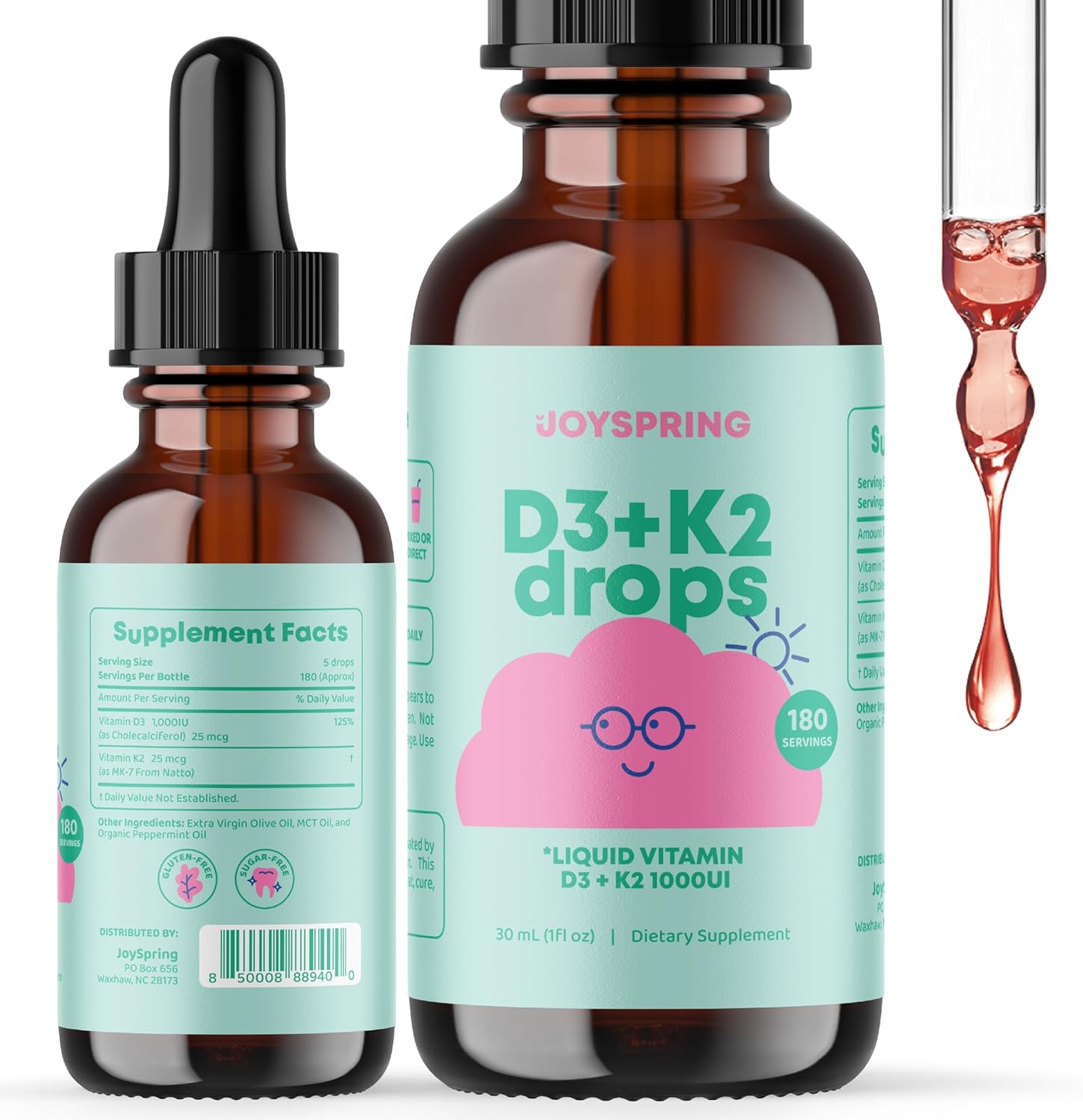 JoySpring Las gotas de vitamina D3 K2 para niños pueden apoyar huesos fuertes y un sistema inmunológico saludable y gomitas calmantes – Suplemento