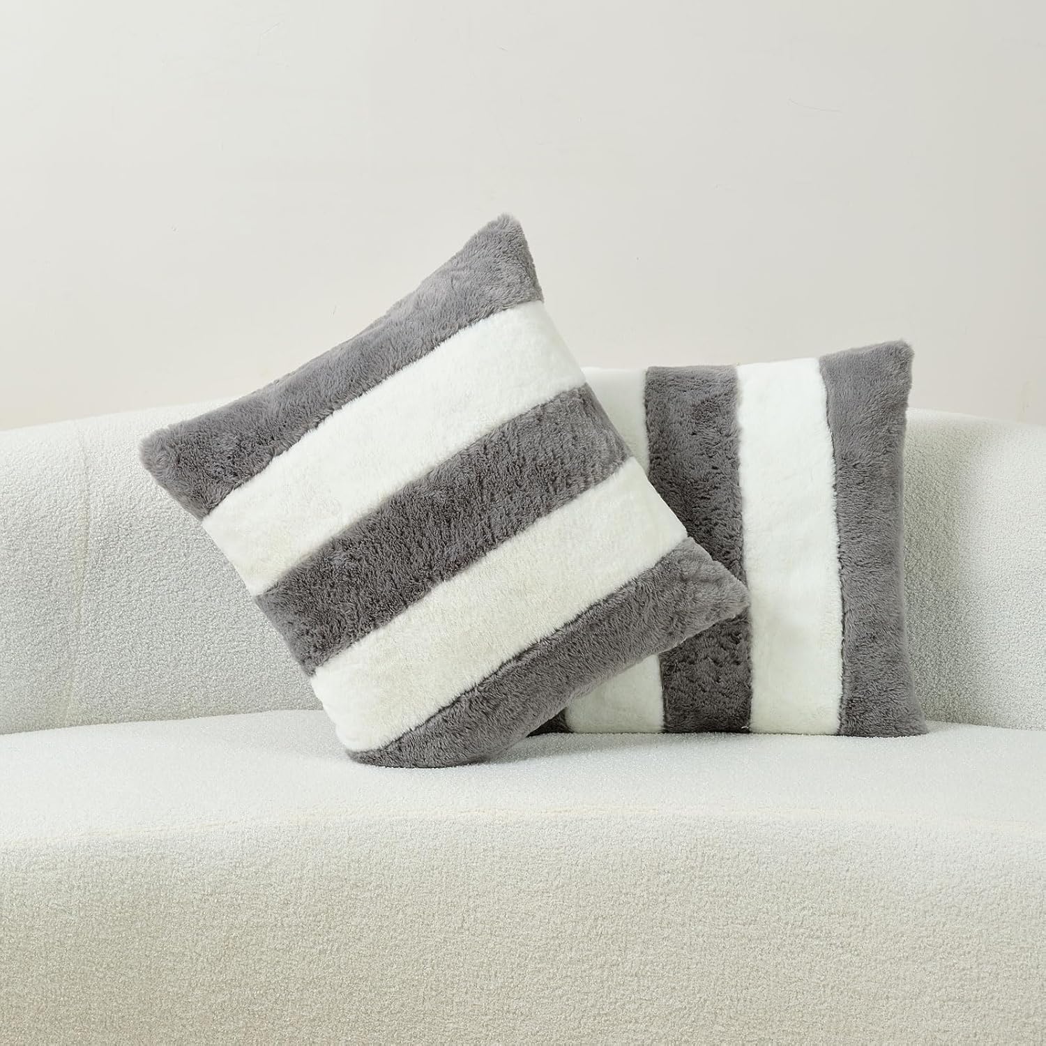 Juego de 2 fundas de almohada de 18 x 18 pulgadas, piel sintética suave de conejoparte trasera de terciopelo, fundas de cojín cuadradas decorativas