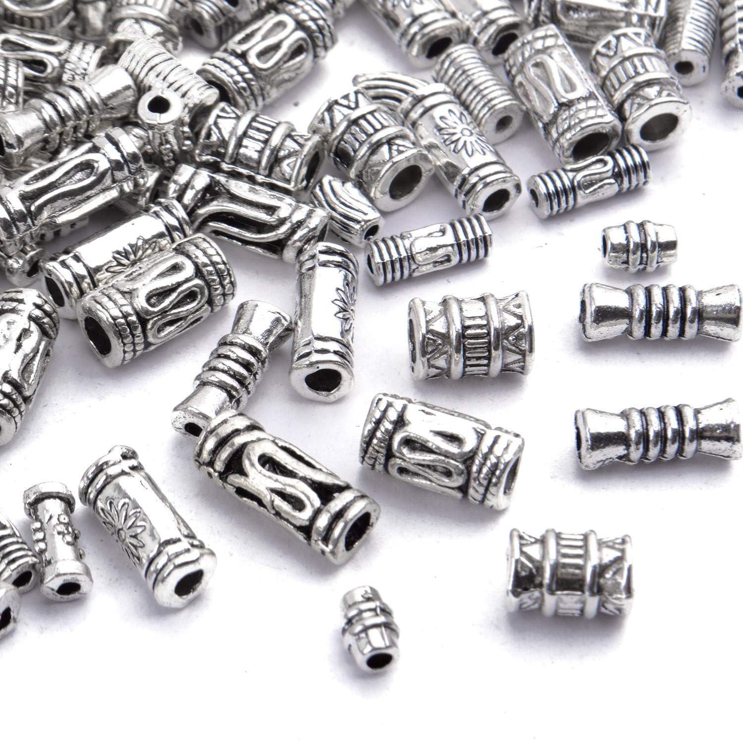 200 cuentas espaciadoras de plata tibetana, cuentas de columna, cuentas de tubo hueco para pulseras y collares de bricolaje