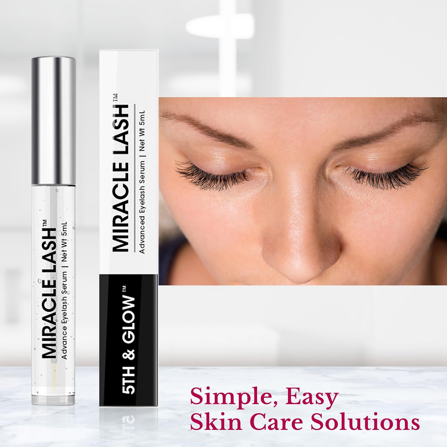 5th & Glow Miracle Lash Enhancing Serum, suero de pestañas para nutrir, hidratar y proteger las pestañas, promueve el crecimiento de pestañas