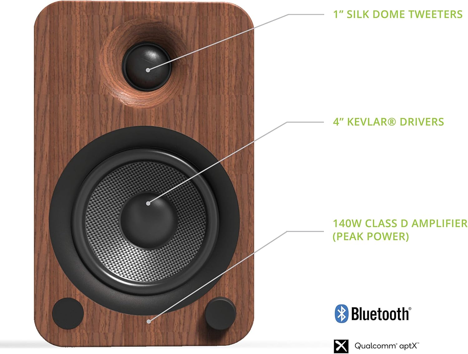 Kanto YU4WALNUT 140W Bookshelf Speakers with Bluetooth – Walnut (Pair) SP9 9″ Fixed-Height Desktop Stands for Bookshelf Speakers – Black (Pair)