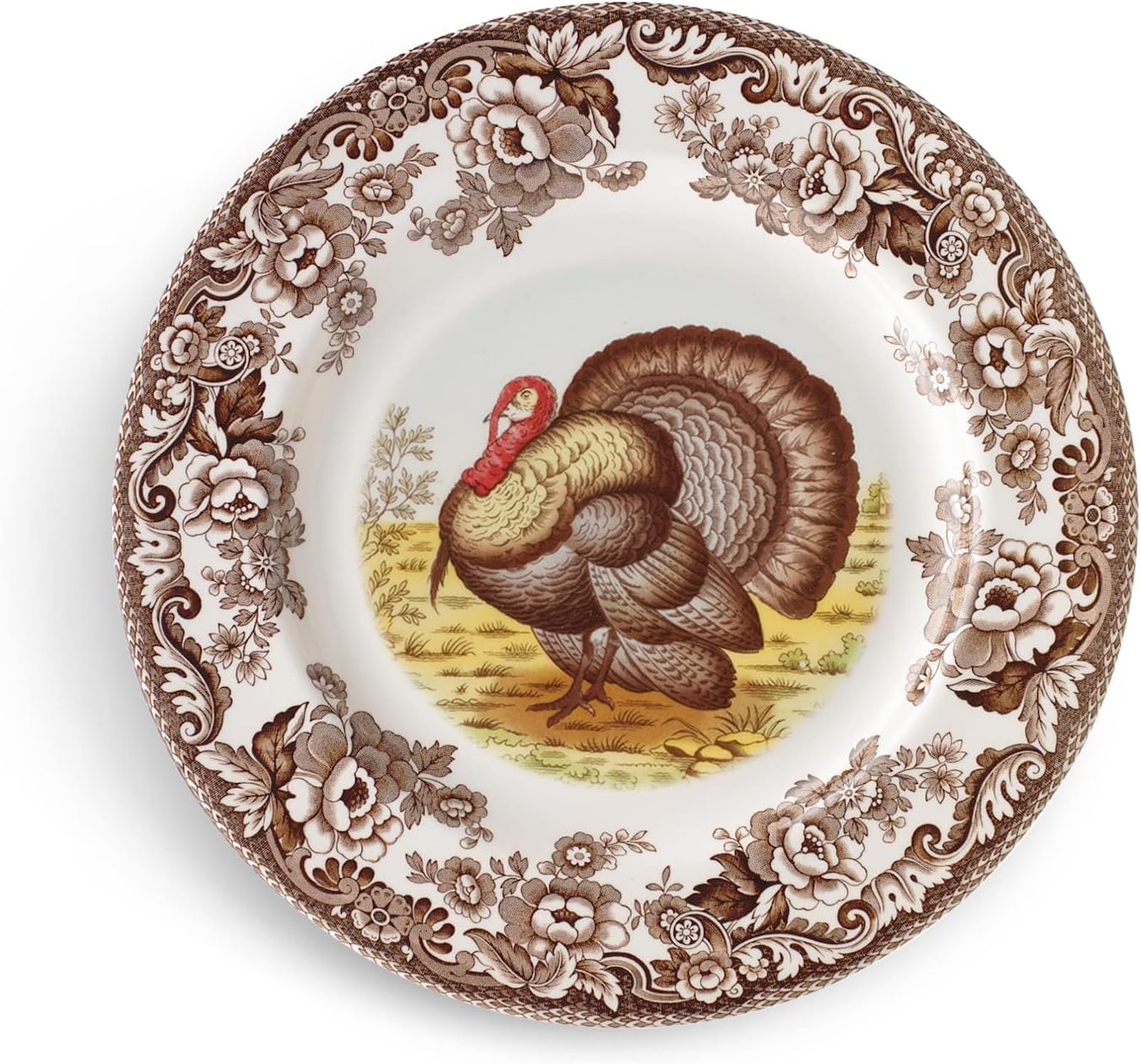 Spode Woodland – Tazón de sopa de 9 pulgadas, tazón grande con motivo de pavo, para pasta y ensalada para Acción de Gracias, hecho de loza fina,
